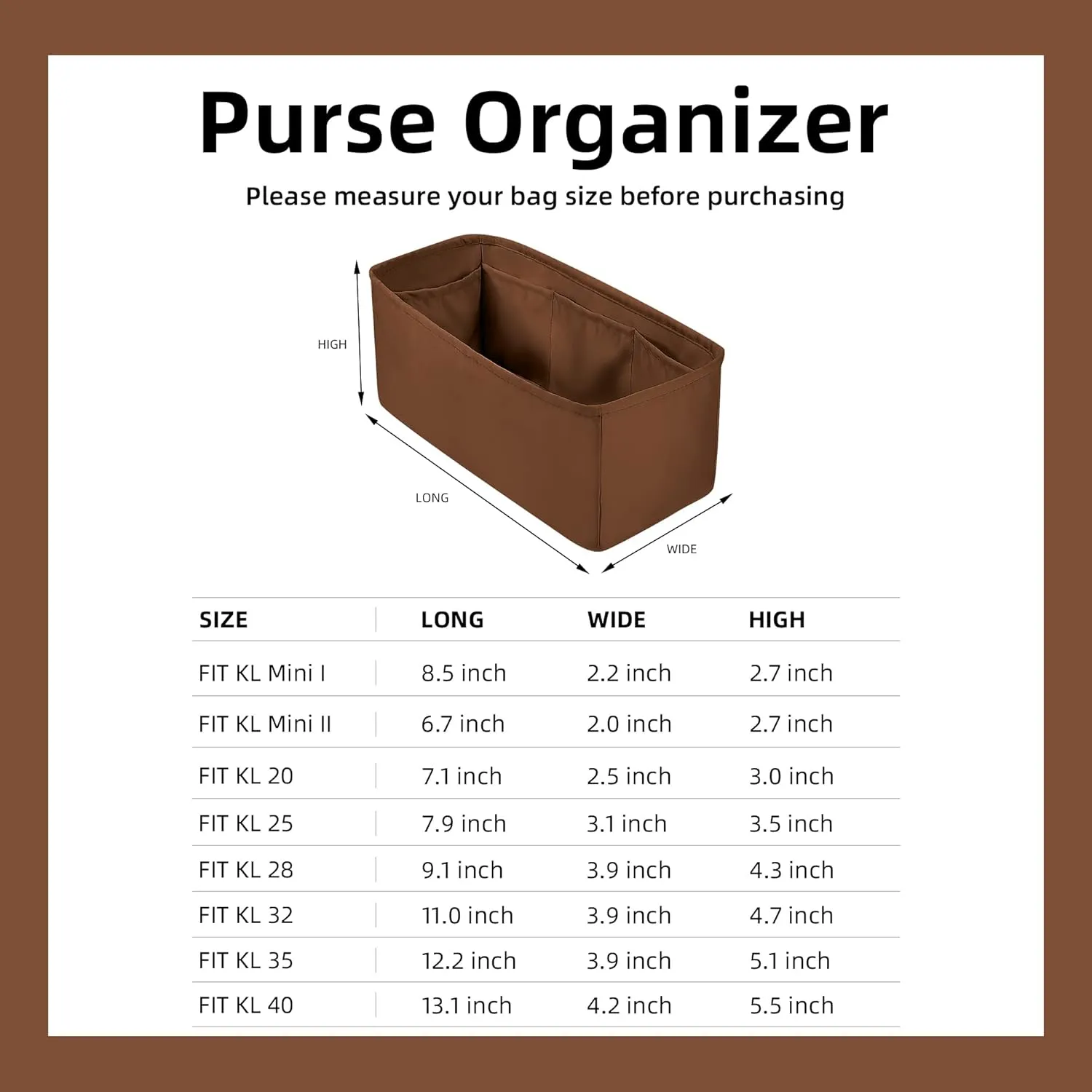 DGAZ Bag Organizer Insert, Silk Purse Simplicity Handbag & Tote Organizer, Fits Kelly Mini I/II /20/25/28/32/35/40 Bags (Gold, KL35)