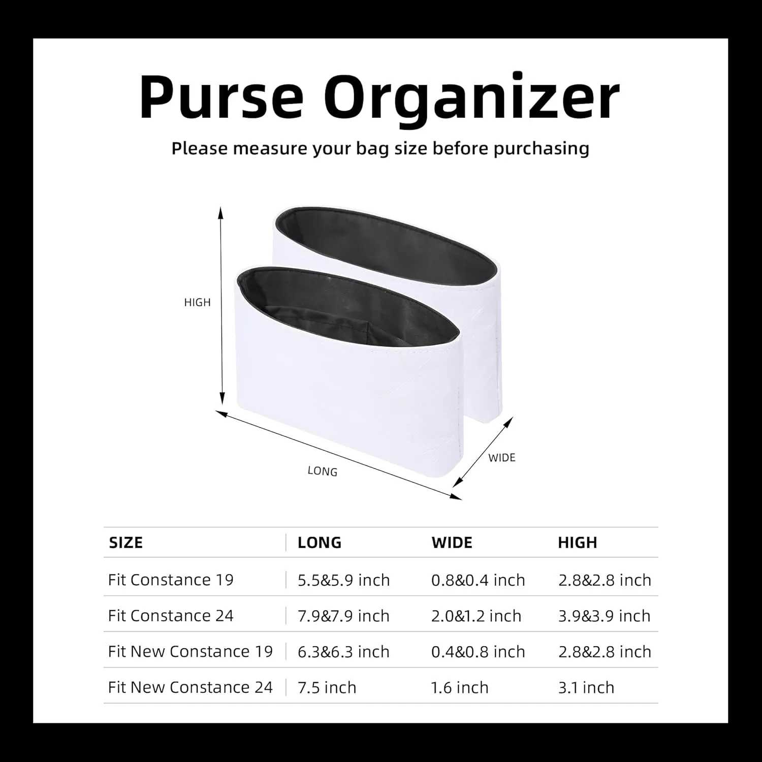 DGAZ Lightweight Purse Organizer Insert for Hermes Constance Bag,Silk and Dupontpaper handbag inner for Luxury Bags(Black,newC19)