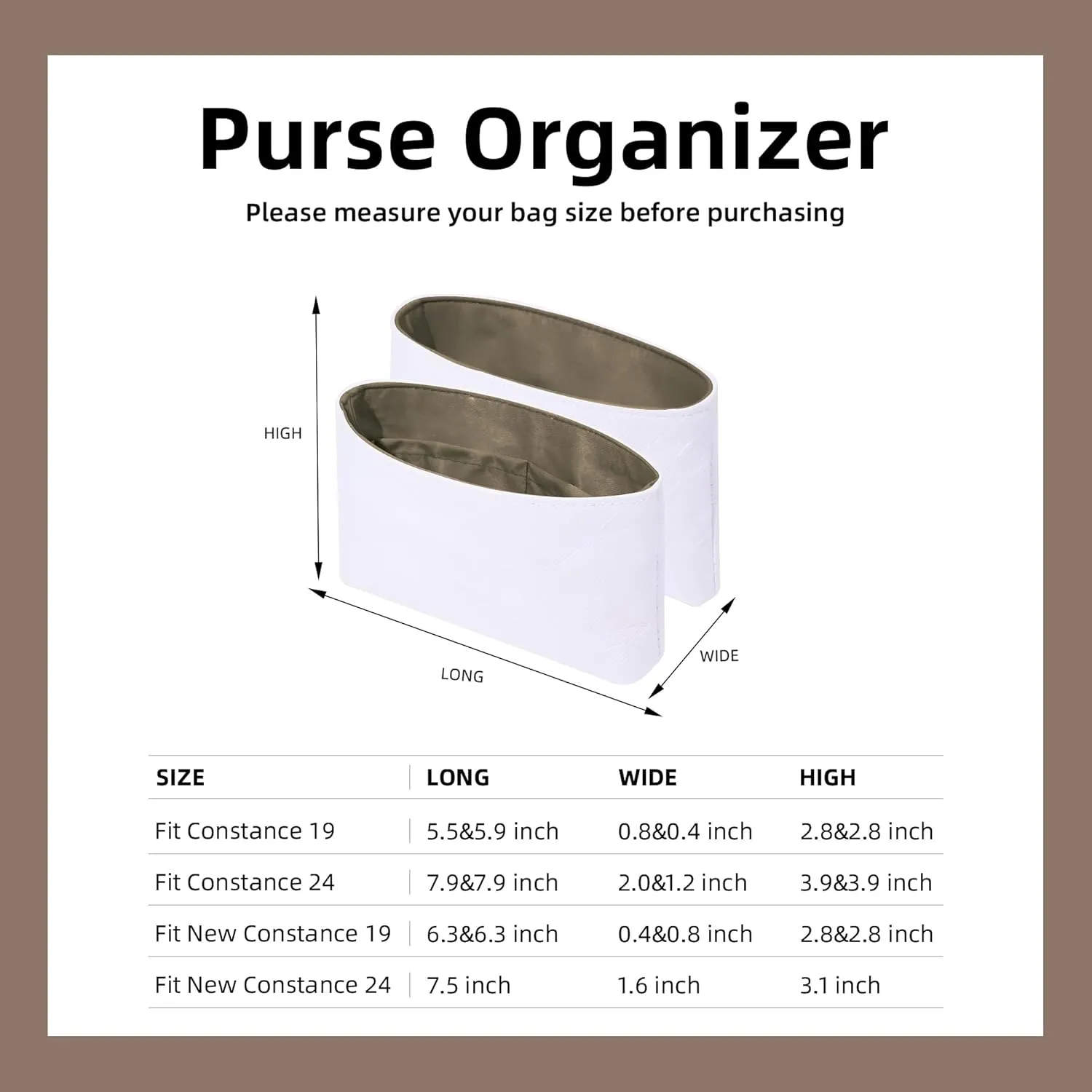 DGAZ Lightweight Purse Organizer Insert for Hermes Constance Bag,Silk and Dupontpaper handbag inner for Luxury Bags(Etoupe grey,newC19)