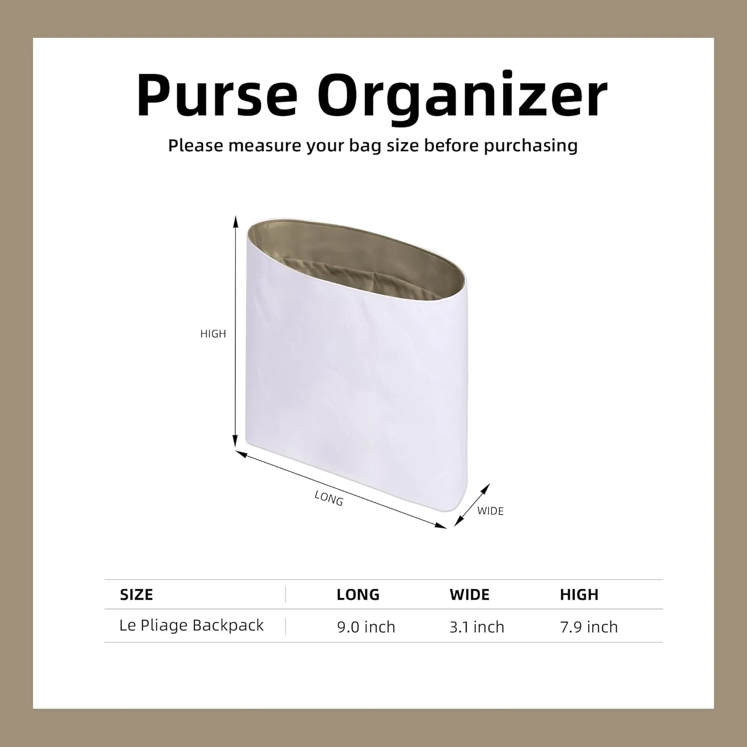 DGAZ Lightweight Purse Organizer Insert for Longchamp LE PLIAGE Backpack Bag,silk and DupontPaper handbag inner for Luxury Bags(Gris tourterelle)