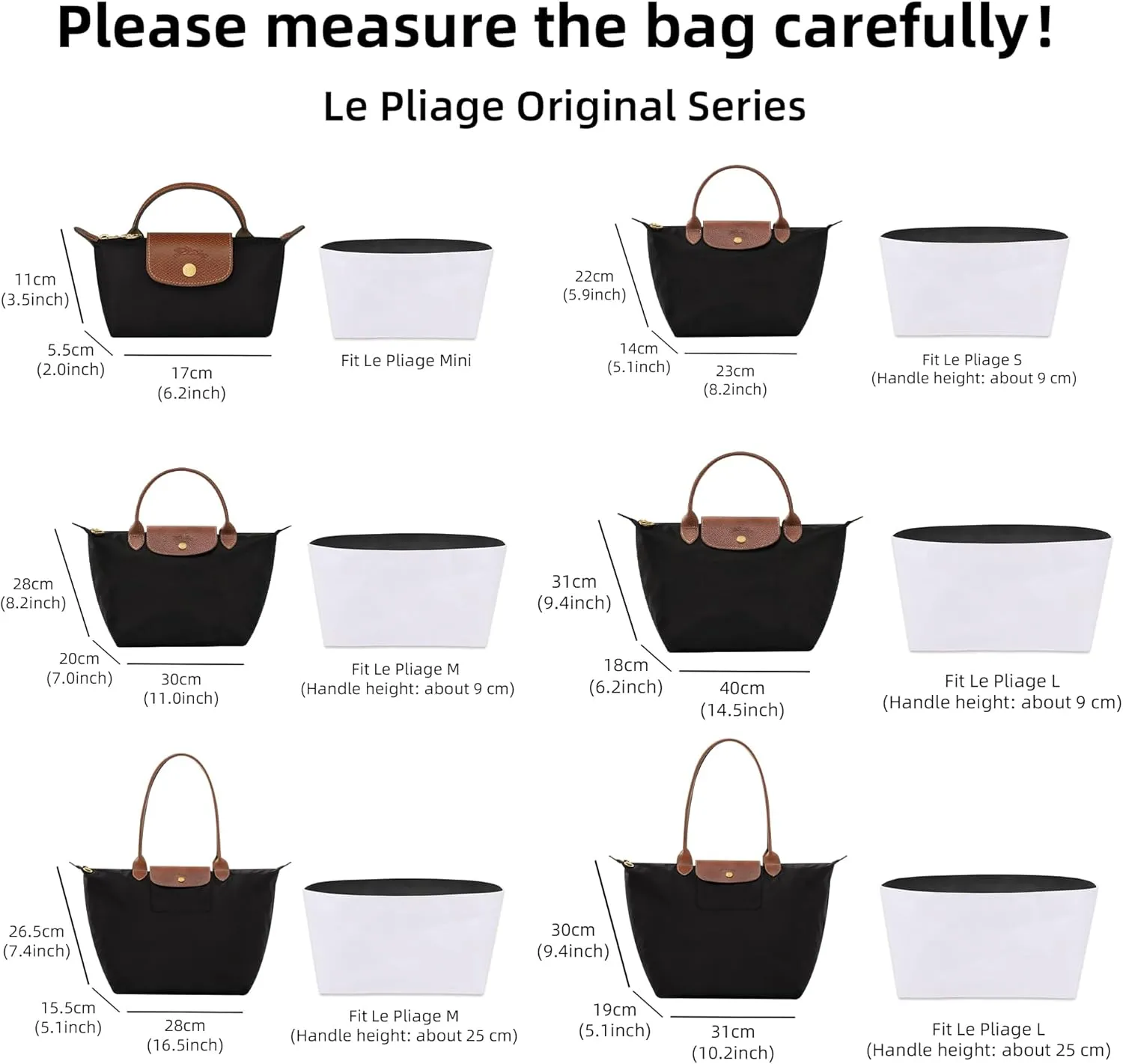 DGAZ Lightweight Purse Organizer Insert for Longchamp Le Pliage Original Series Bag,silk and DupontPaper handbag inner for Luxury Bags(Blue Lin,LE PLIAGE L（Handle height: about 25 cm）)