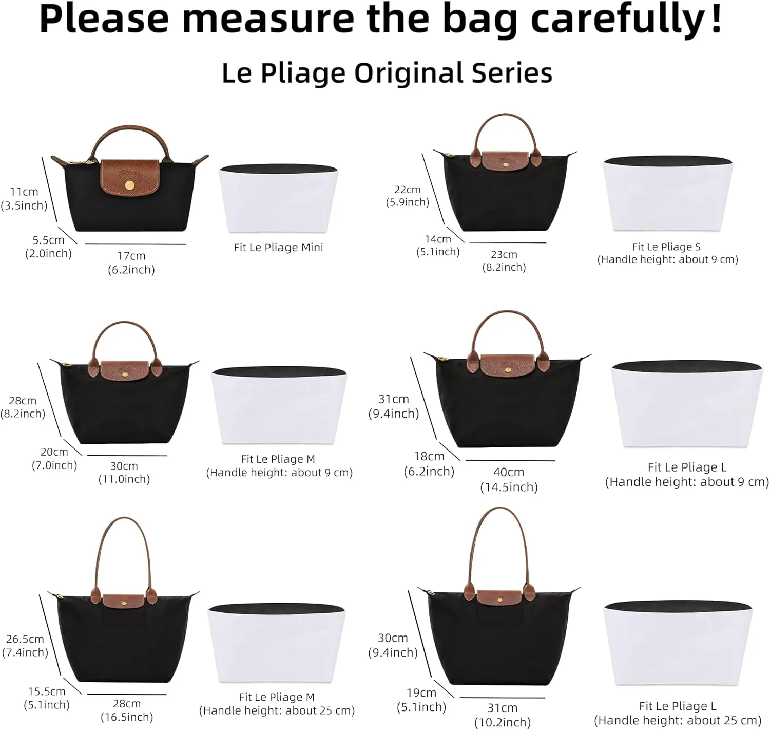 DGAZ Lightweight Purse Organizer Insert for Longchamp Le Pliage Original Series Bag,silk and DupontPaper handbag inner for Luxury Bags(Etoupe grey,LE PLIAGE L（Handle height: about 9 cm）)