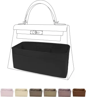 DGAZ Luxury Silk Bag Organizer, Rectangular Insert for Kelly Mini I/II, 20/25/28/32/35/40 Bags (Black)
