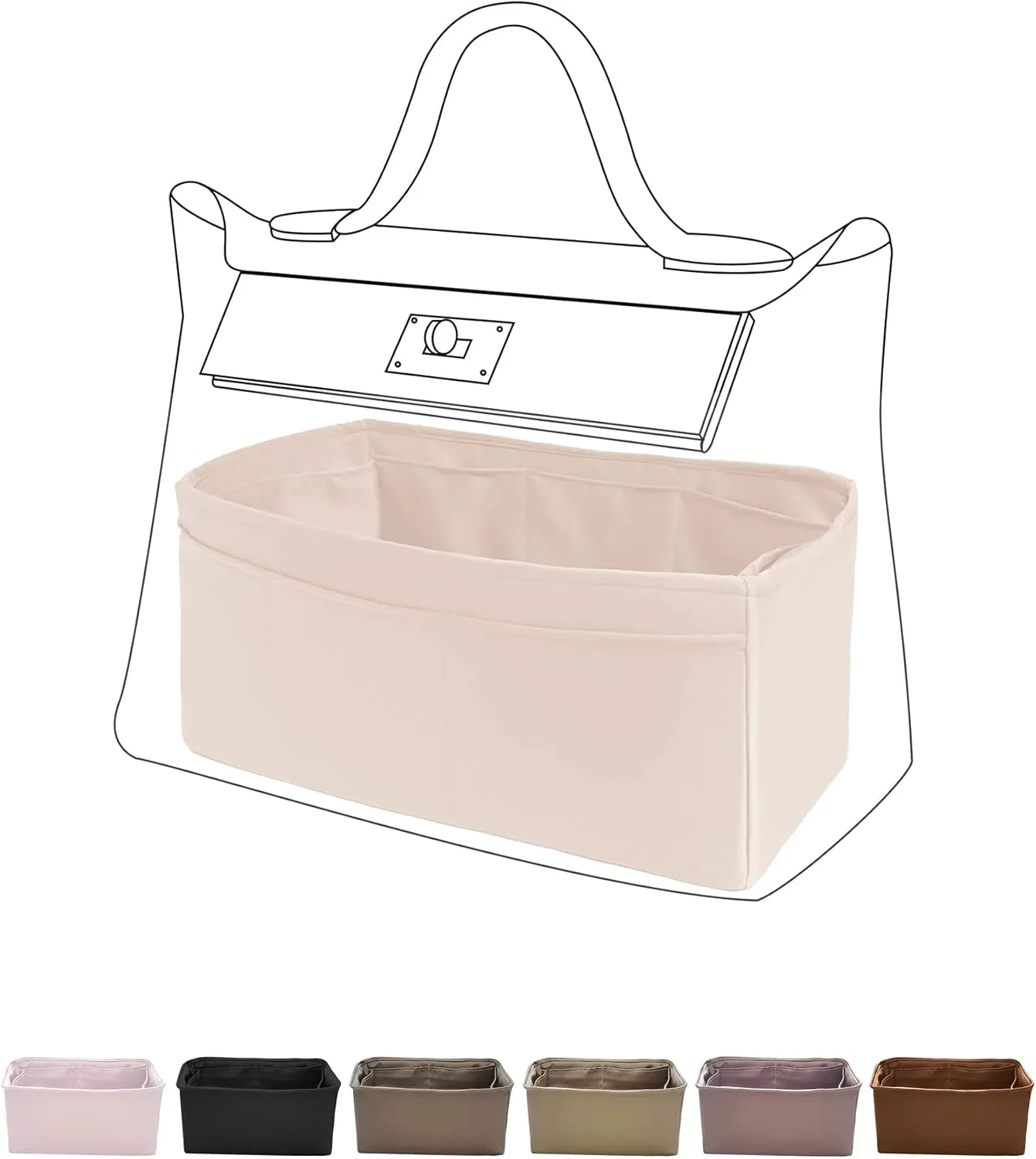 DGAZ Purse Organizer Insert, Silky Handbag & Tote Organizer, Bag in Bag, Fits Hermes 24/24-29 Bags（Craie，29）