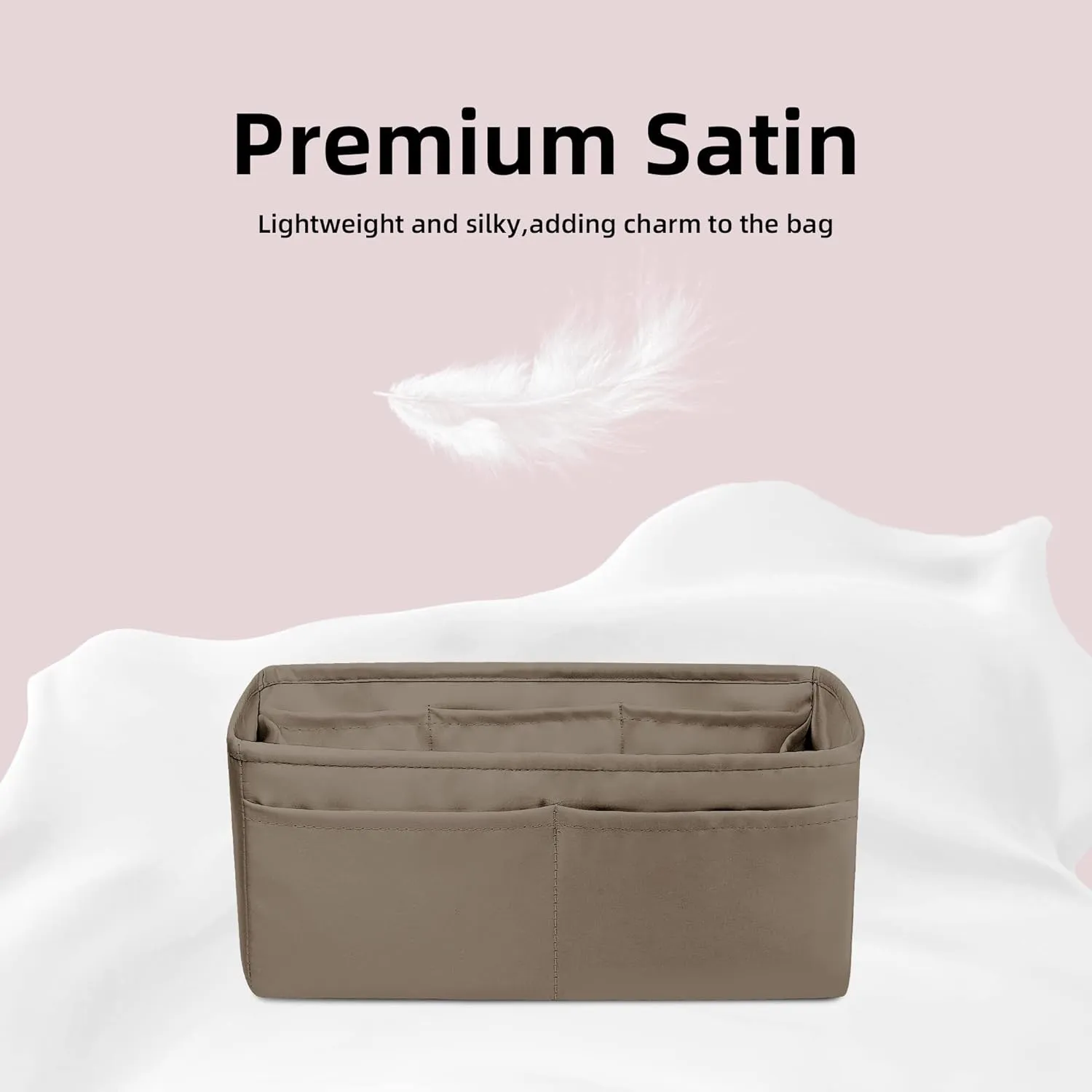 DGAZ Purse Organizer Insert, Silky Handbag & Tote Organizer, Bag in Bag, Fits Hermes 24/24-29 Bags（Etoupe grey，29）