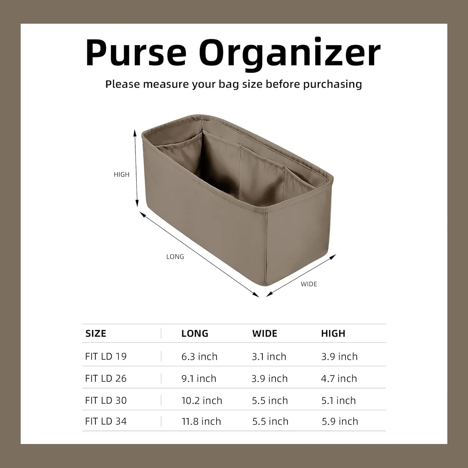 DGAZ Purse Organizer Insert，Silk Bag Organizer，Luxury Handbag & Tote Shaper Fits Lindy 19/26/30/34 Bags（Etoupe grey，LD19）
