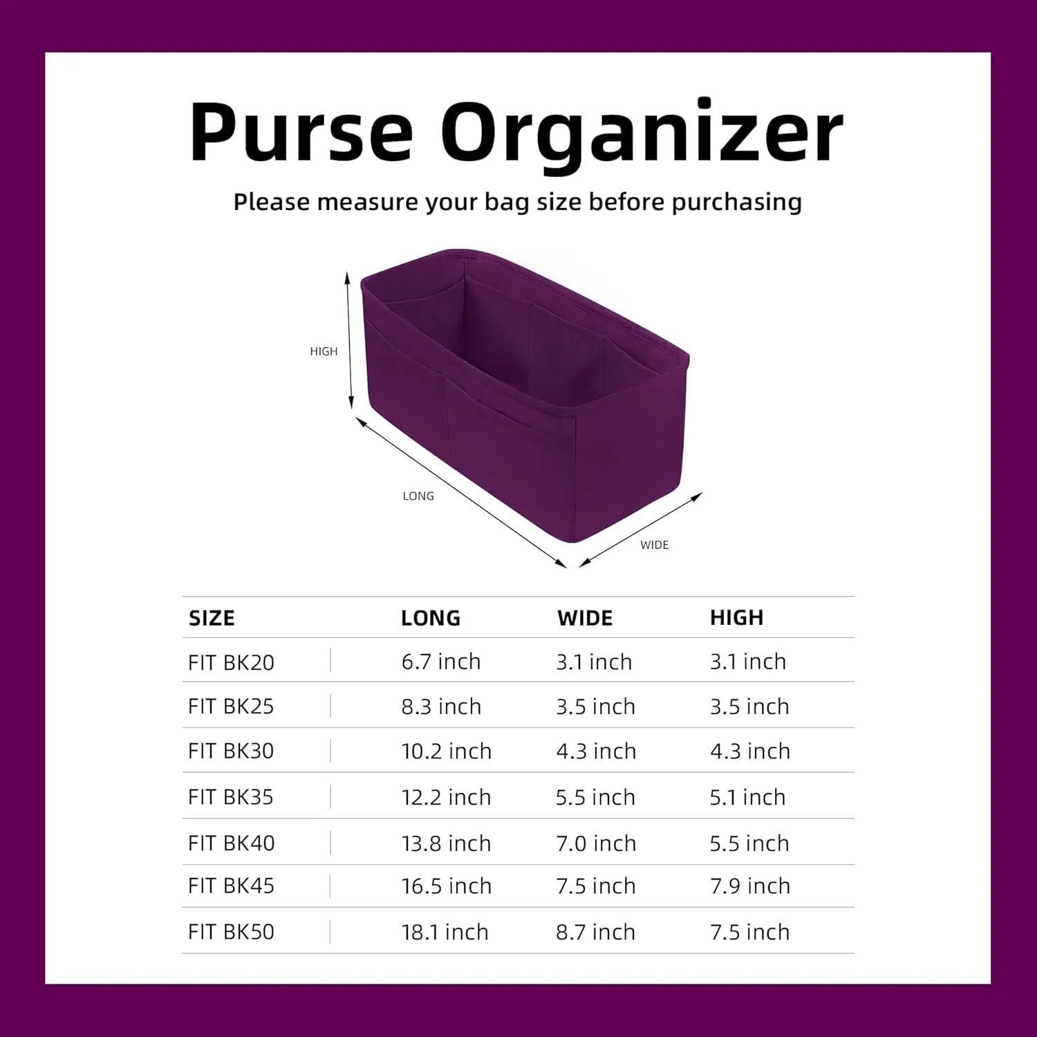 DGAZ Purse Organizer Silky Smooth Fits Birkin 20/25/30/35/40/45/50 Bags,Silk,Luxury Handbag Tote in Bag Shapers, Women(Anemone,BK25)