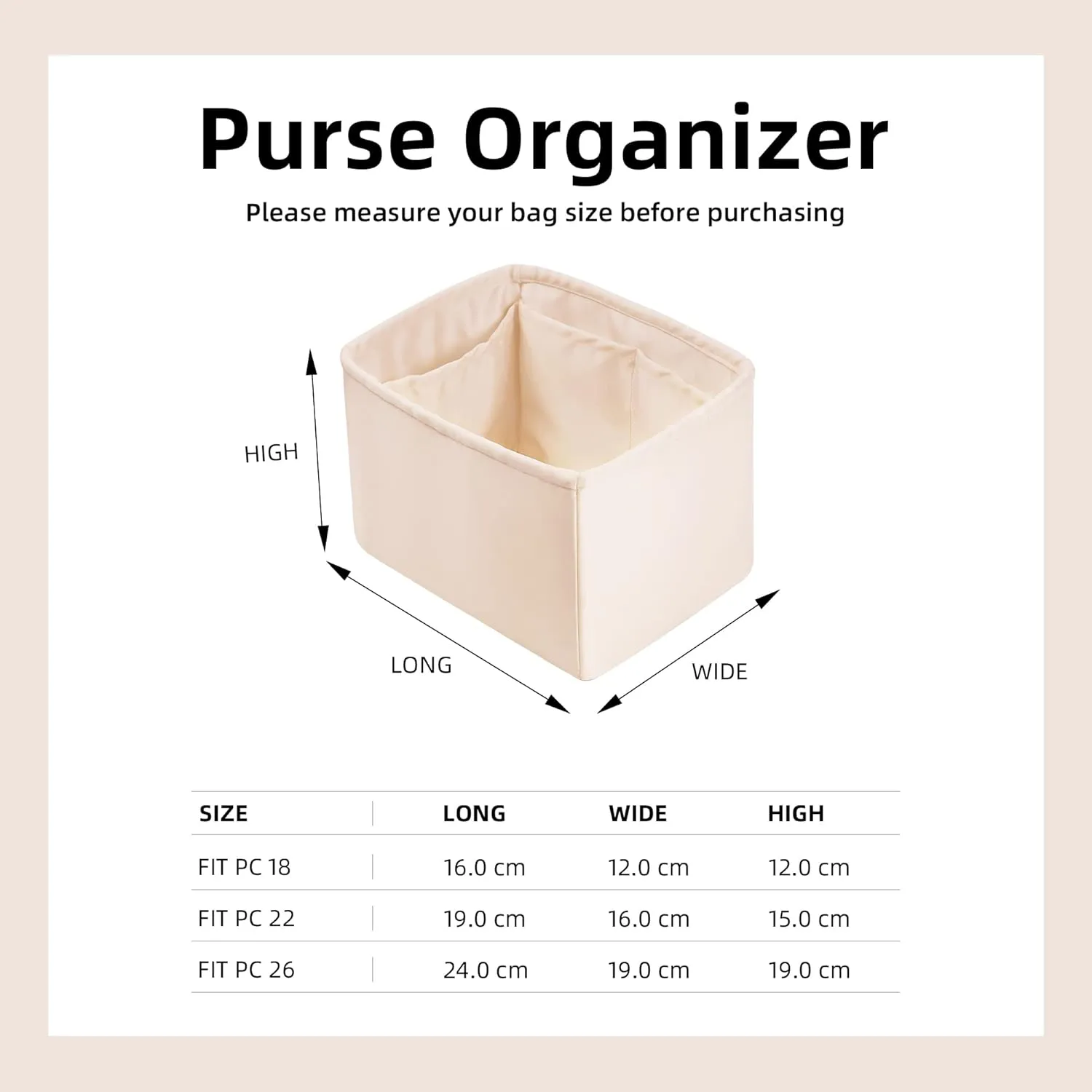 DGAZ Purse Organizer Silky Smooth,Silk,Luxury Handbag Tote in Bag Shapers, Women- Fits picotin18/22Bags (Craie, PC22)