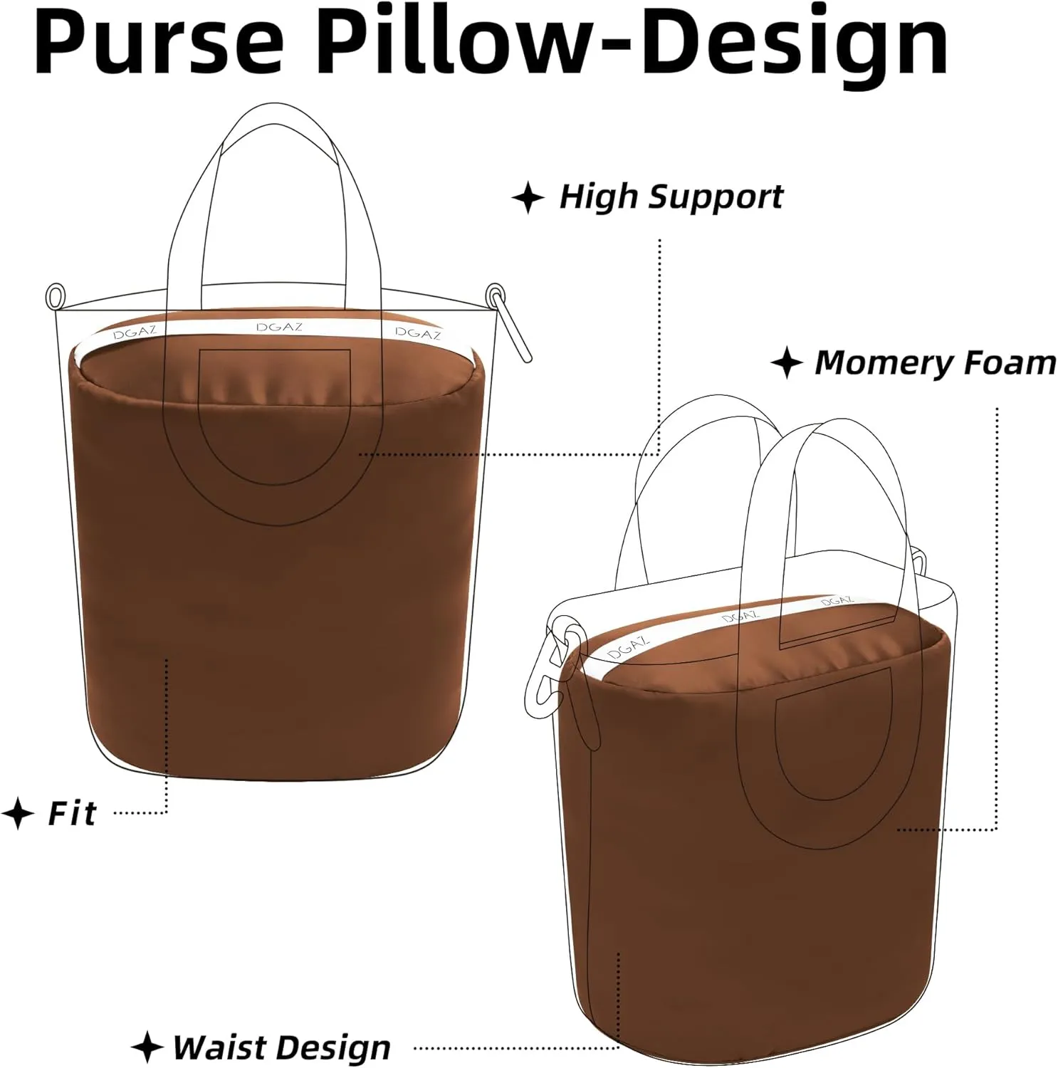 DGAZ Purse Pillow Insert for Hermes In the loop bags, Memory Foam, Silky Pillow Shaper for Luxury Handbags(Gold,In the loop23)