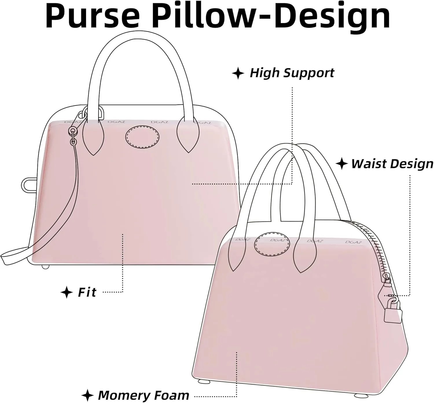 DGAZ Purse Pillow Shaper Insert for Bolide 1923mini/25/27/31/35 Bags, Silky Pillow Shaper for Luxury Handbags(Pink,1923mini)