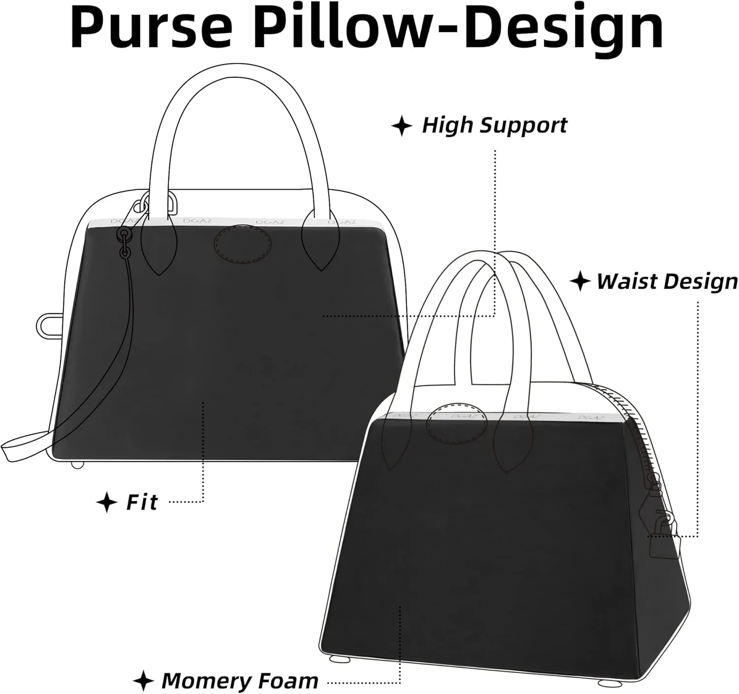 DGAZ Purse Pillow Shaper Insert for Bolide Bags, Silky Pillow Shaper for Luxury Handbags(Black,1923 25)