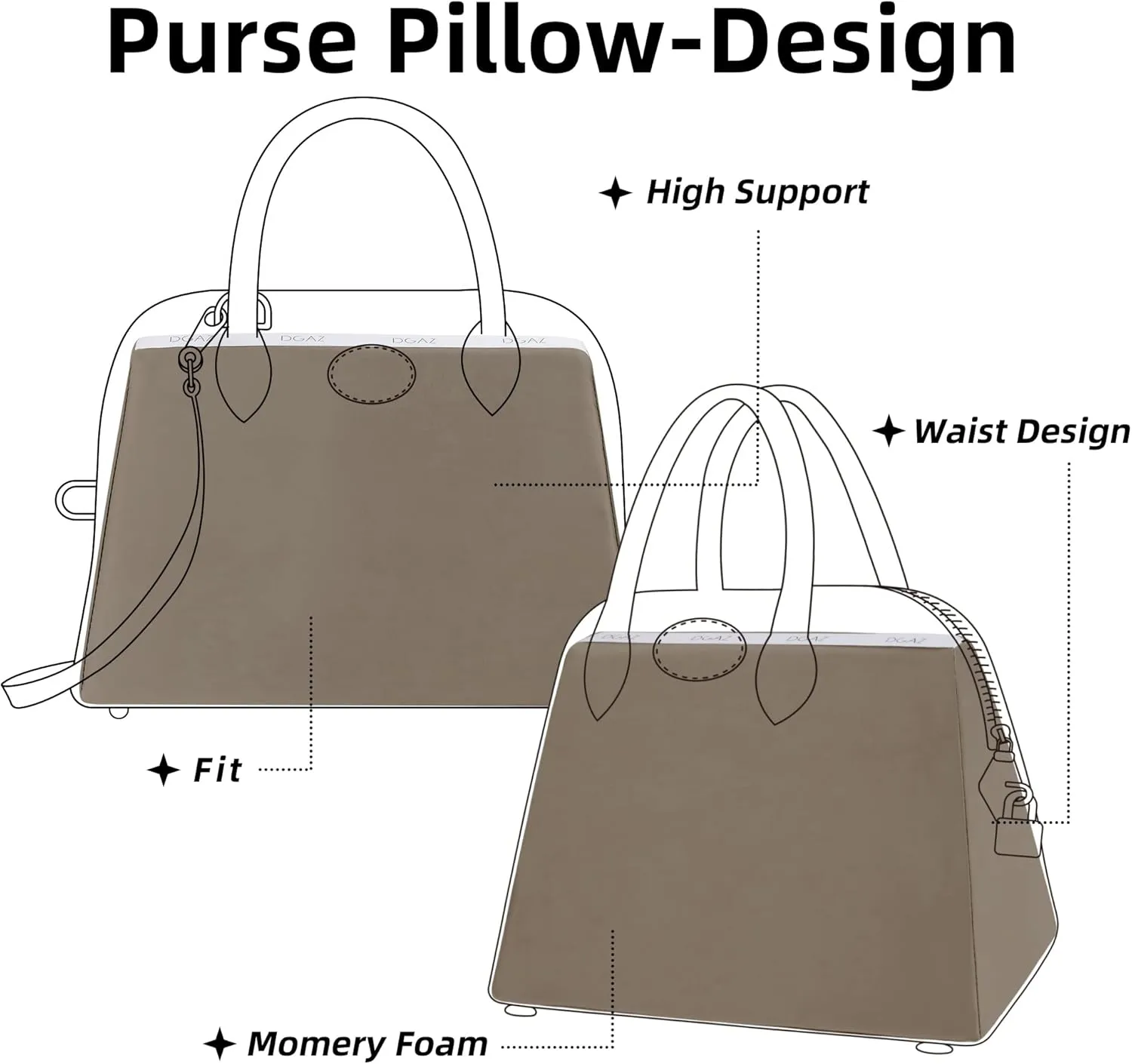 DGAZ Purse Pillow Shaper Insert for Bolide Bags, Silky Pillow Shaper for Luxury Handbags(Etoupe Grey,1923 mini)