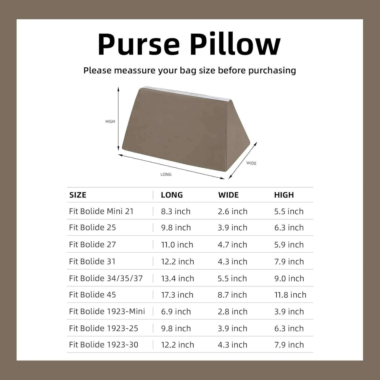 DGAZ Purse Pillow Shaper Insert for Bolide Bags, Silky Pillow Shaper for Luxury Handbags(Etoupe Grey,1923 mini)