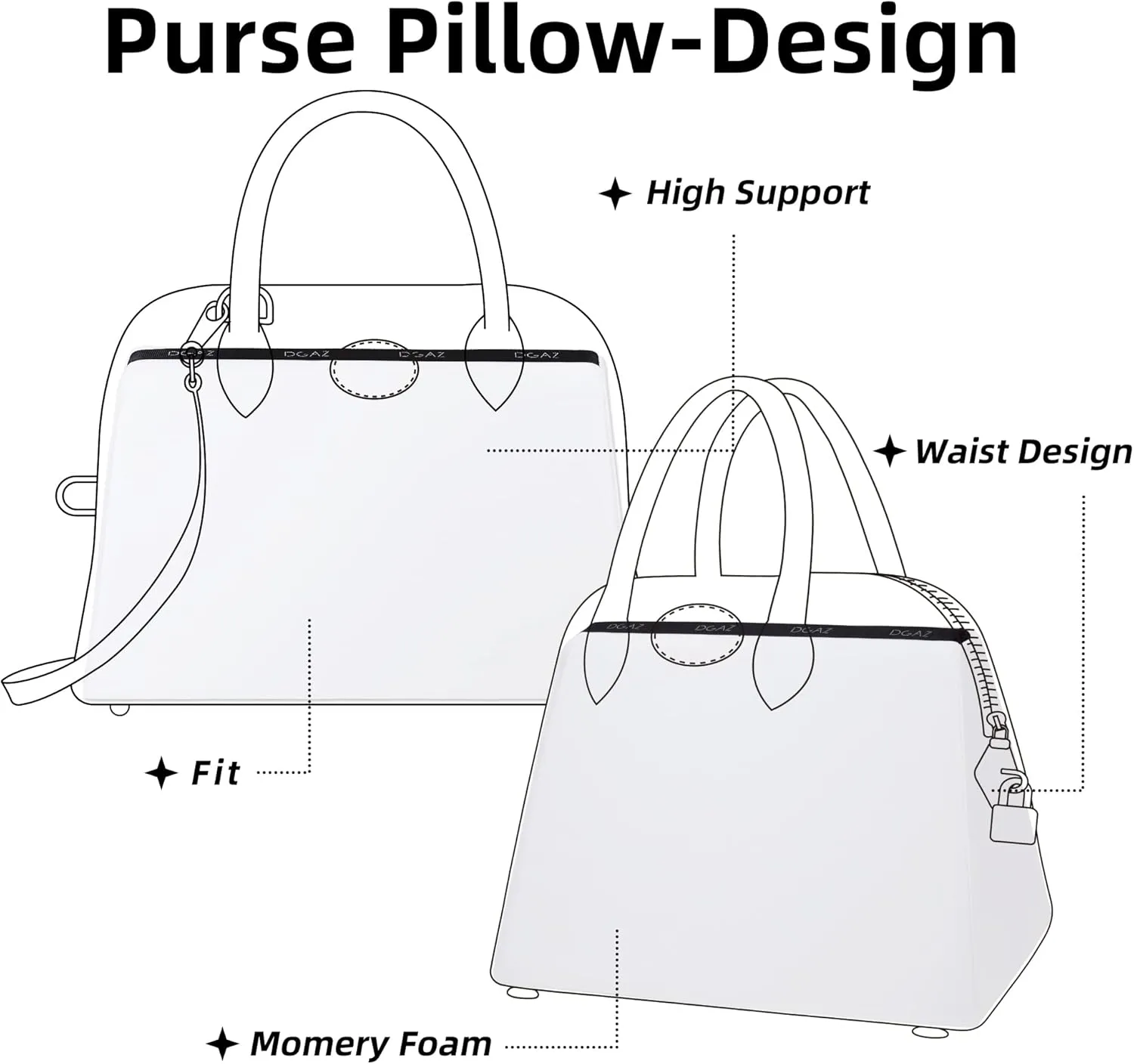 DGAZ Purse Pillow Shaper Insert for Bolide Bags, Silky Pillow Shaper for Luxury Handbags(White,1923 mini)