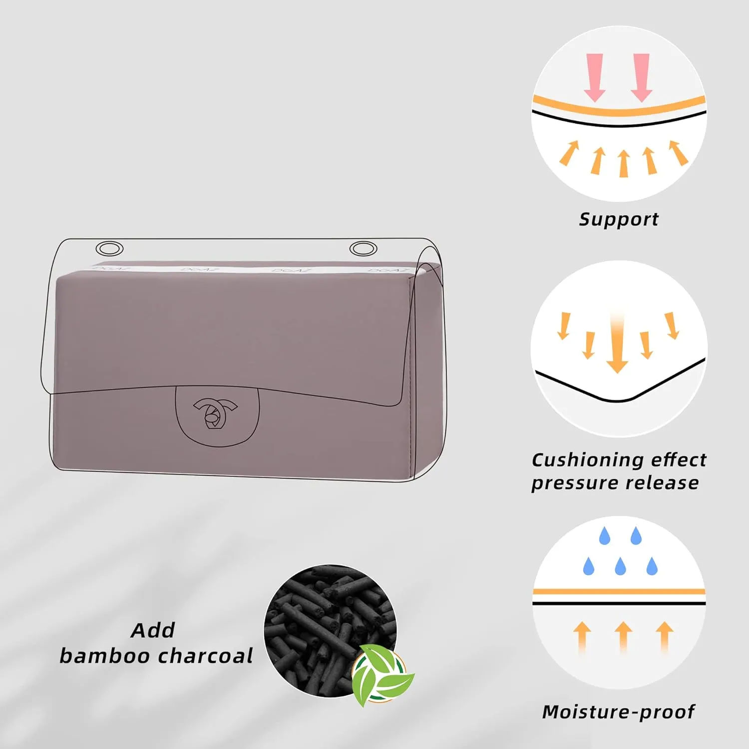 DGAZ Purse Pillow Shaper Insert for Chanel CF Bags, Silky Pillow Shaper for Luxury Handbags（Konjac Purple, Jumbo 30）
