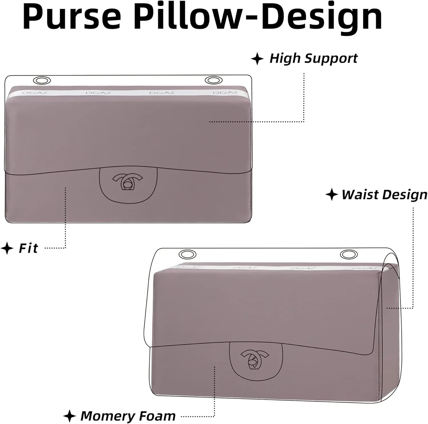 DGAZ Purse Pillow Shaper Insert for Chanel CF Bags, Silky Pillow Shaper for Luxury Handbags（Konjac Purple, Jumbo 30）