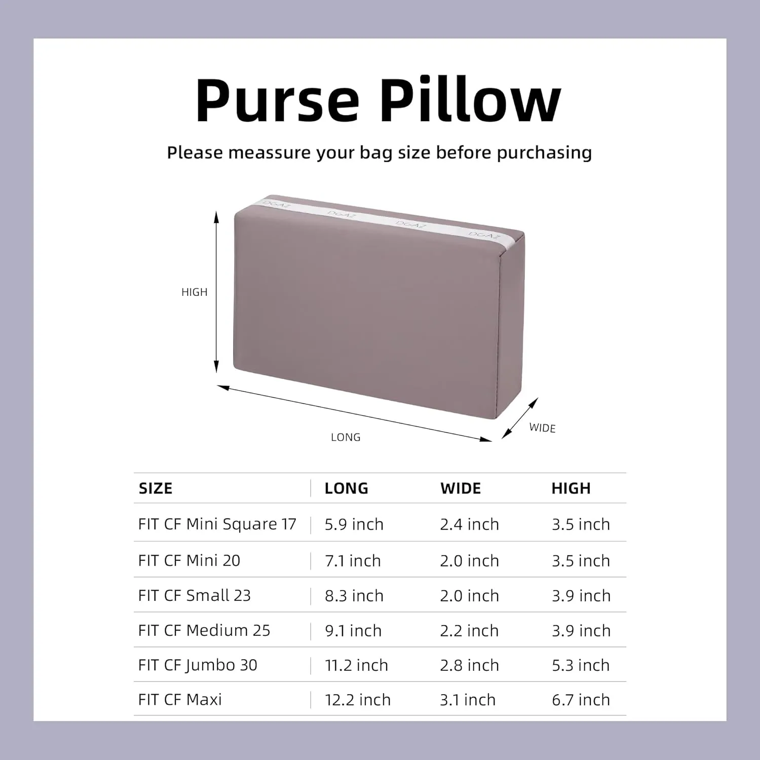 DGAZ Purse Pillow Shaper Insert for Chanel CF Bags, Silky Pillow Shaper for Luxury Handbags（Konjac Purple, Jumbo 30）