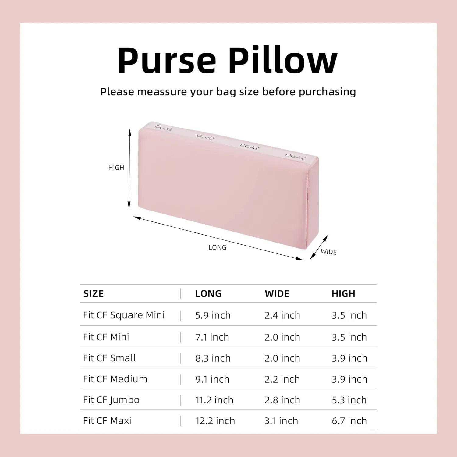 DGAZ Purse Pillow Shaper Insert for Chanel CF Bags, Silky Pillow Shaper for Luxury Handbags（Pink, Medium 25）
