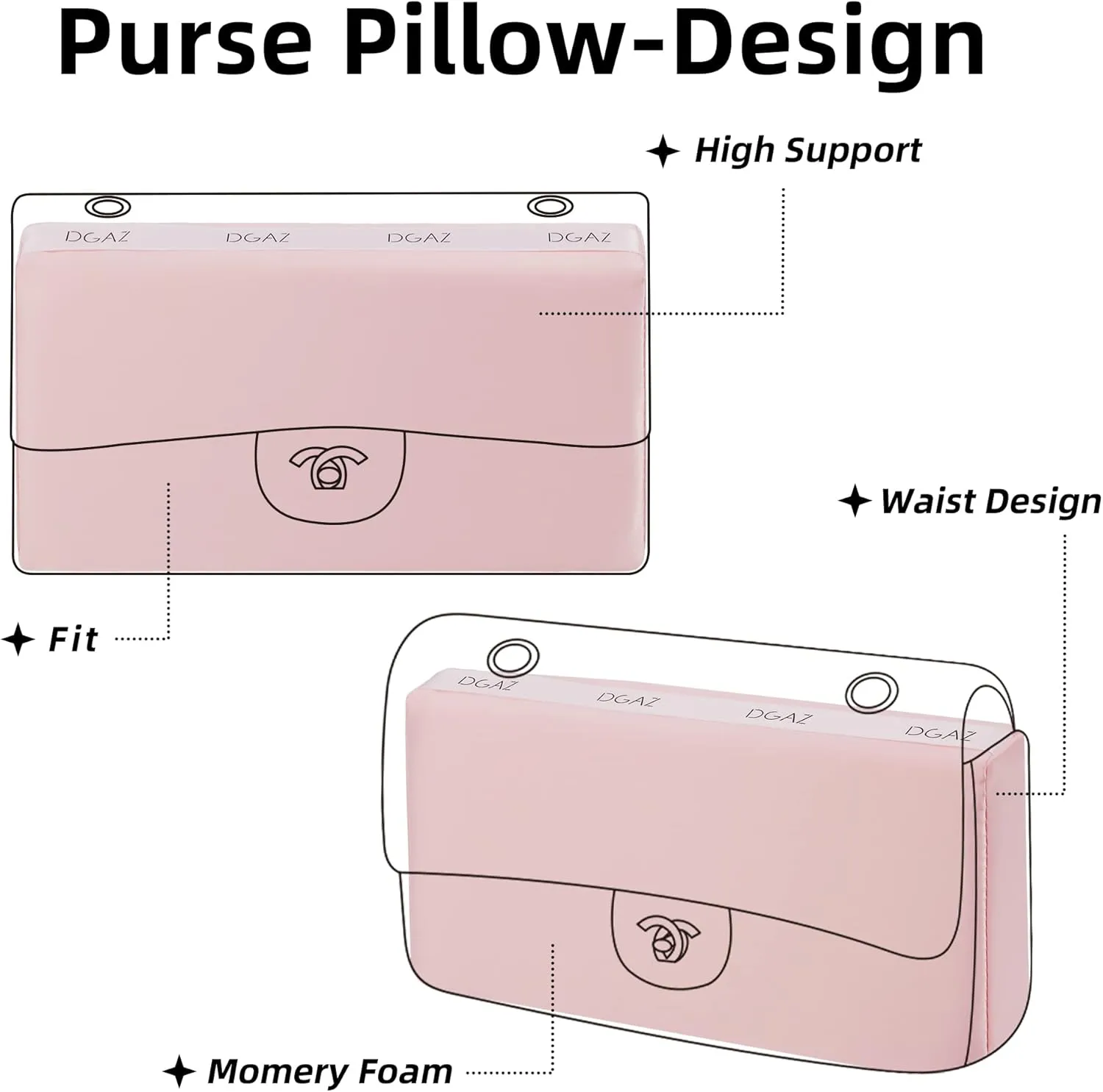 DGAZ Purse Pillow Shaper Insert for Chanel CF Bags, Silky Pillow Shaper for Luxury Handbags（Pink, Medium 25）