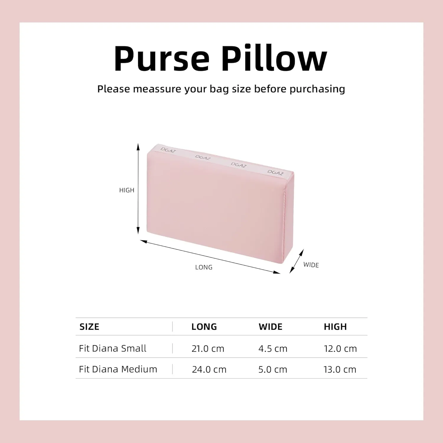 DGAZ Purse Pillow Shaper Insert for Chanel Diana Bag, Silky Pillow Shaper for Luxury Handbags(Pink,Medium)