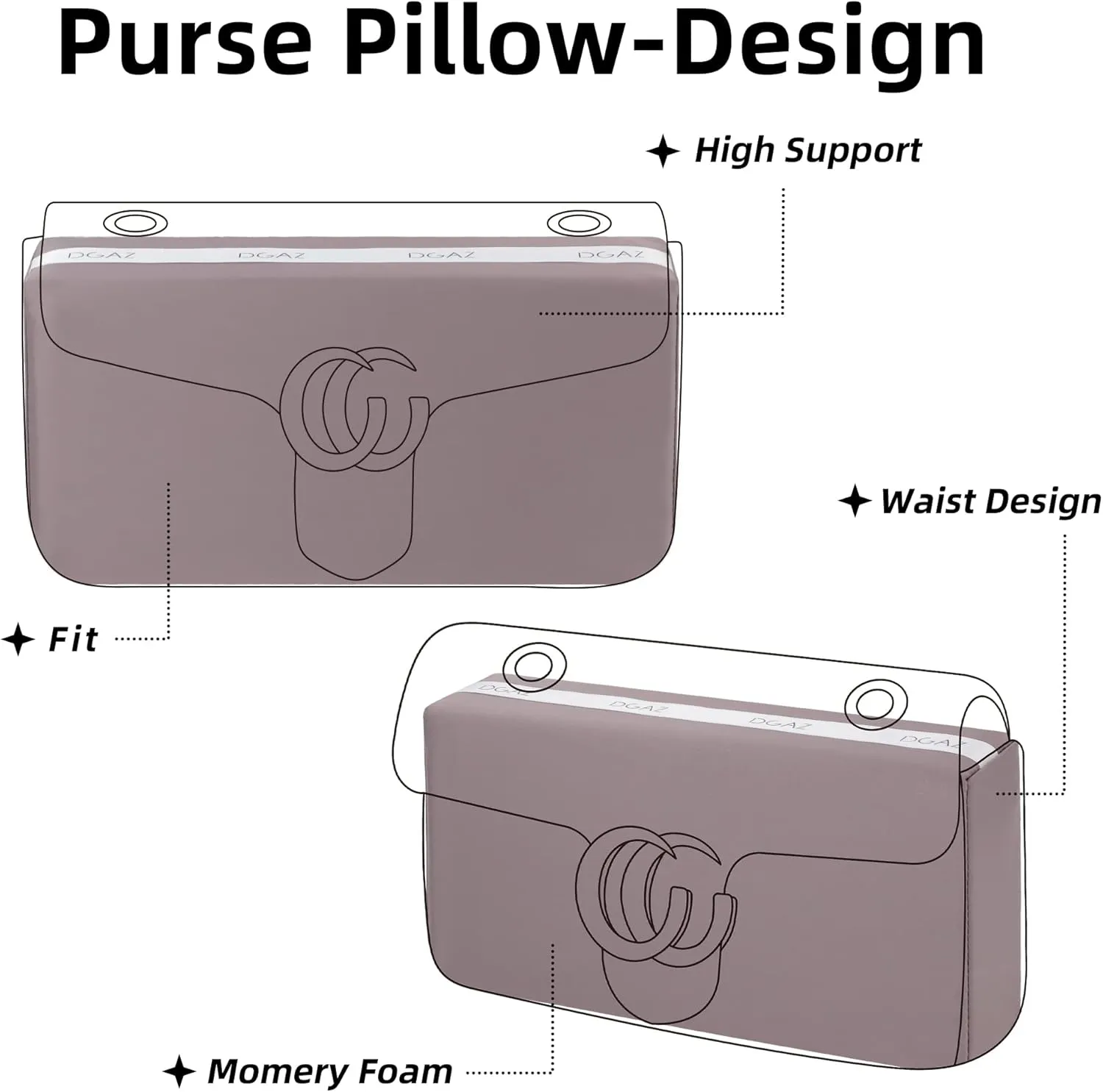 DGAZ Purse Pillow Shaper Insert for Gucci Marmont Bag, Silky Pillow Shaper for Luxury Handbags(Konjac Purple,Marmont26)