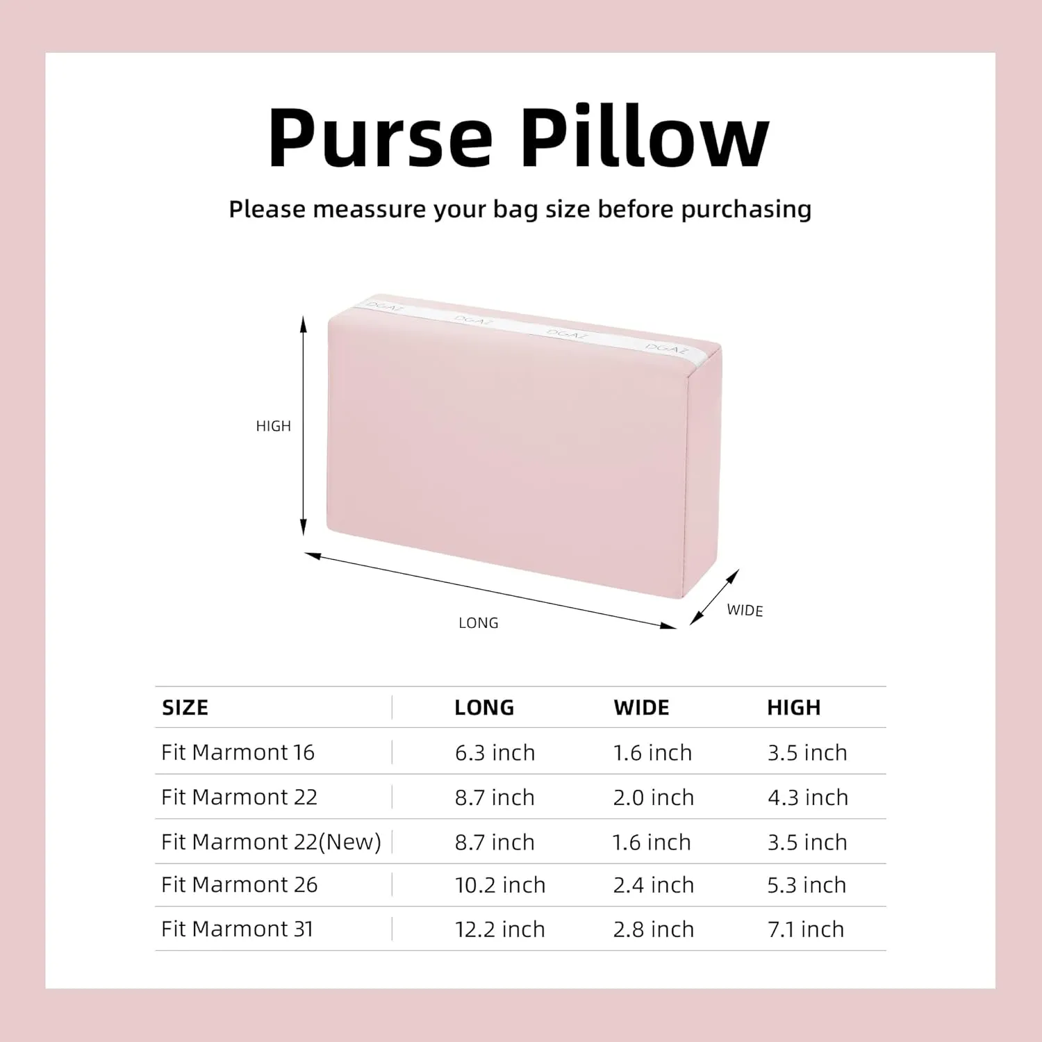 DGAZ Purse Pillow Shaper Insert for Gucci Marmont Bag, Silky Pillow Shaper for Luxury Handbags(Pink,Marmont26)
