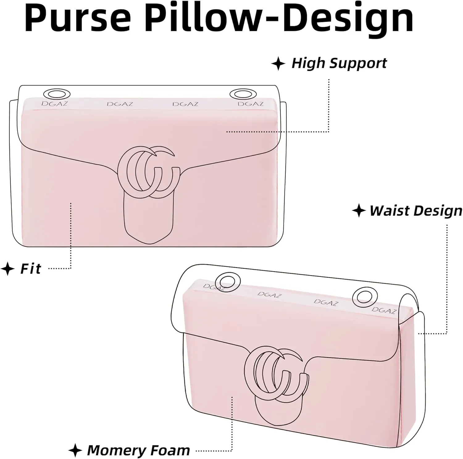 DGAZ Purse Pillow Shaper Insert for Gucci Marmont Bag, Silky Pillow Shaper for Luxury Handbags(Pink,Marmont26)