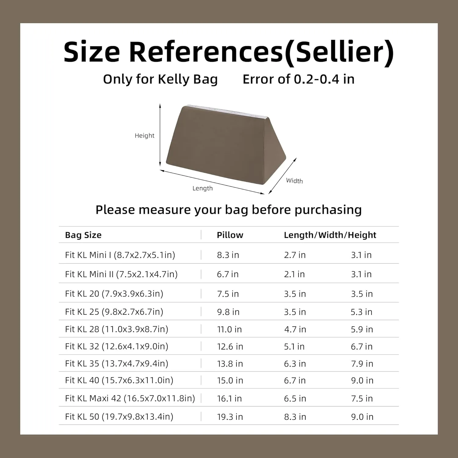 DGAZ Purse Pillow Shaper Insert for Hermes Kelly Bags, Silky Pillow Shaper for Luxury Handbags(Etoupe Grey,KL25 Sellier)