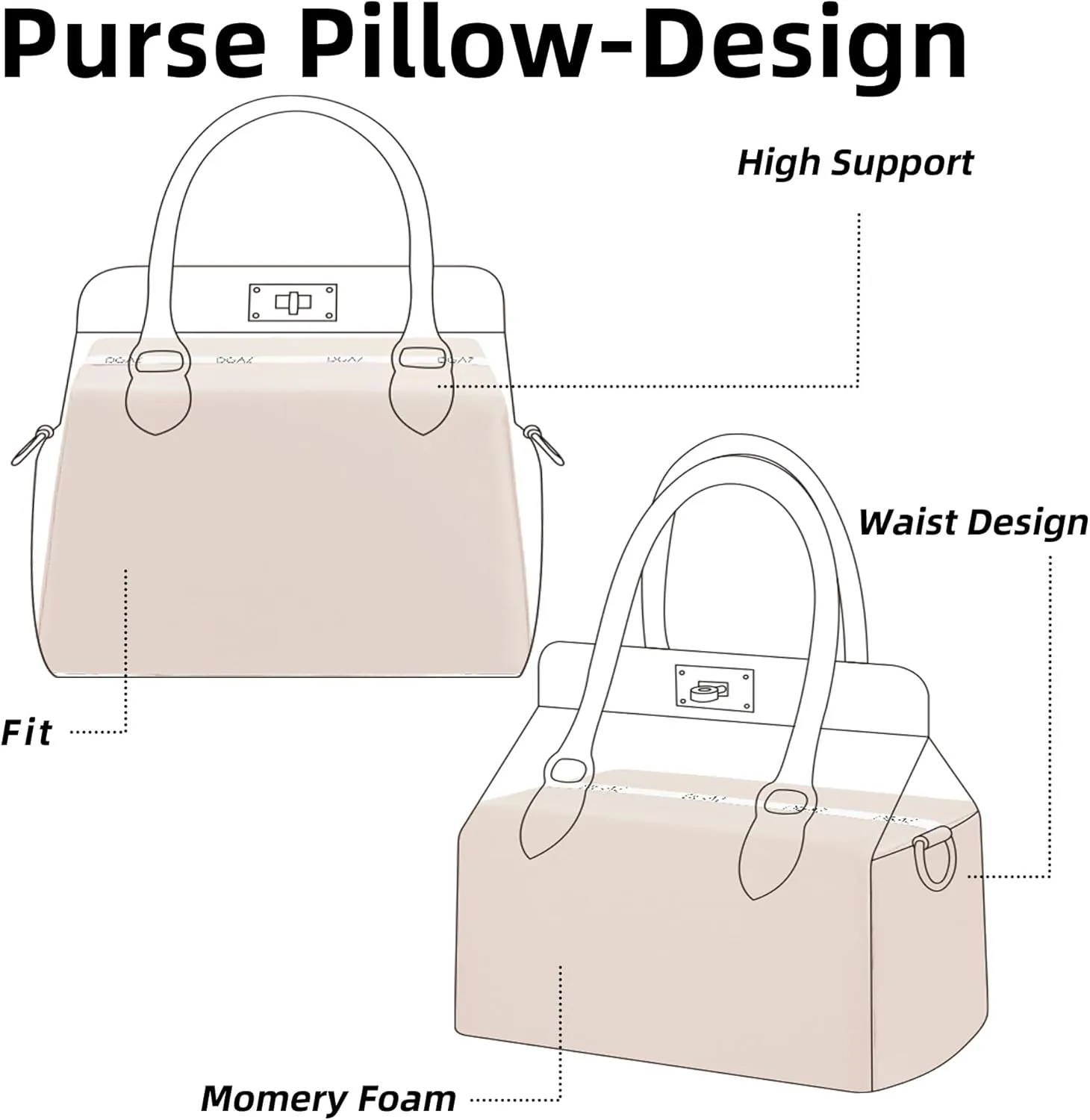 DGAZ Purse Pillow Shaper Insert for Hermes Toolbox Bags, Silky Pillow Shaper for Luxury Handbags(Craie,Toolbox 26)