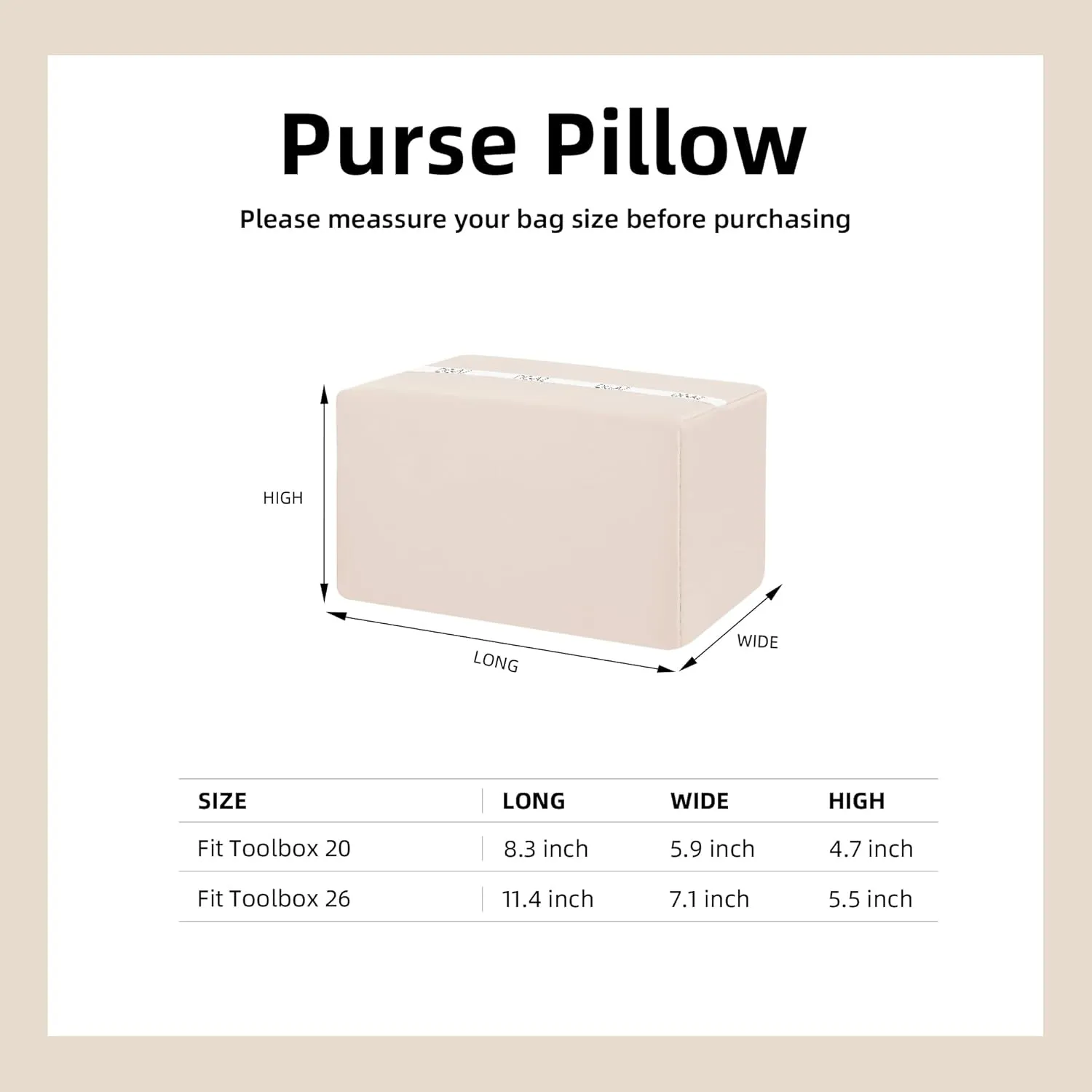 DGAZ Purse Pillow Shaper Insert for Hermes Toolbox Bags, Silky Pillow Shaper for Luxury Handbags(Craie,Toolbox 26)