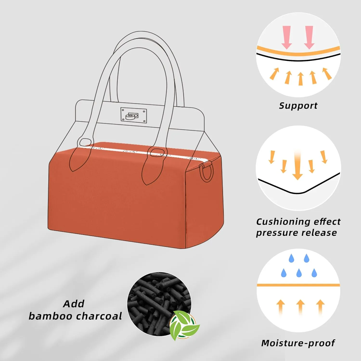 DGAZ Purse Pillow Shaper Insert for Hermes Toolbox Bags, Silky Pillow Shaper for Luxury Handbags(Vitality orange,Toolbox 26)