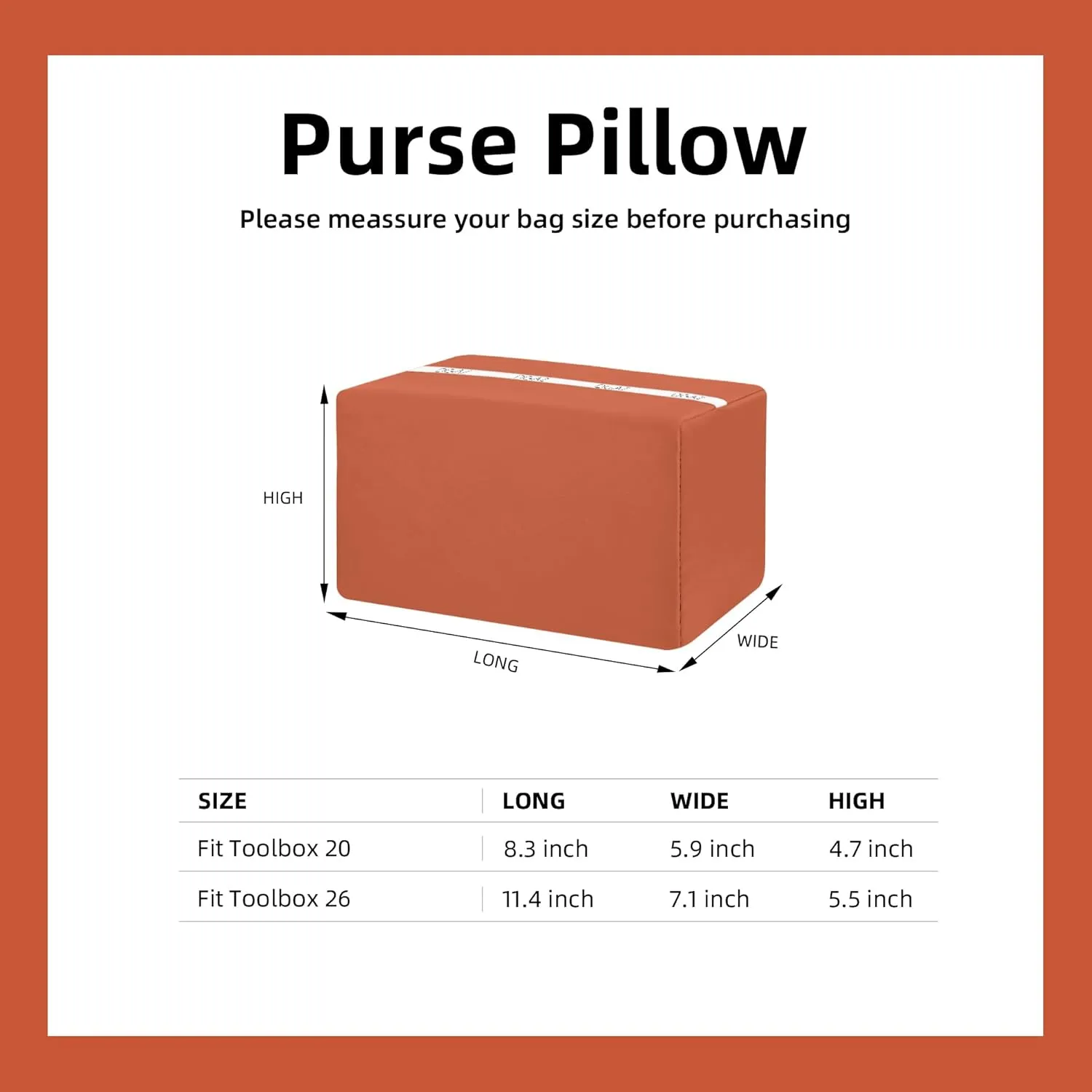 DGAZ Purse Pillow Shaper Insert for Hermes Toolbox Bags, Silky Pillow Shaper for Luxury Handbags(Vitality orange,Toolbox 26)