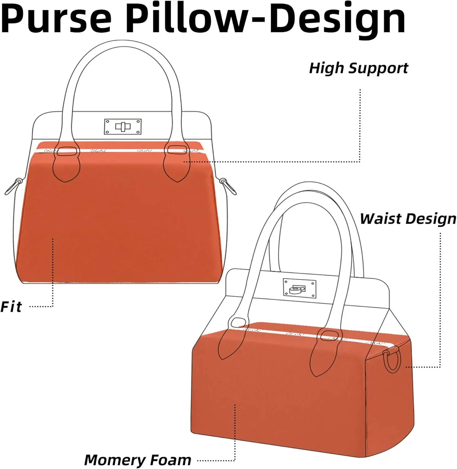 DGAZ Purse Pillow Shaper Insert for Hermes Toolbox Bags, Silky Pillow Shaper for Luxury Handbags(Vitality orange,Toolbox 26)