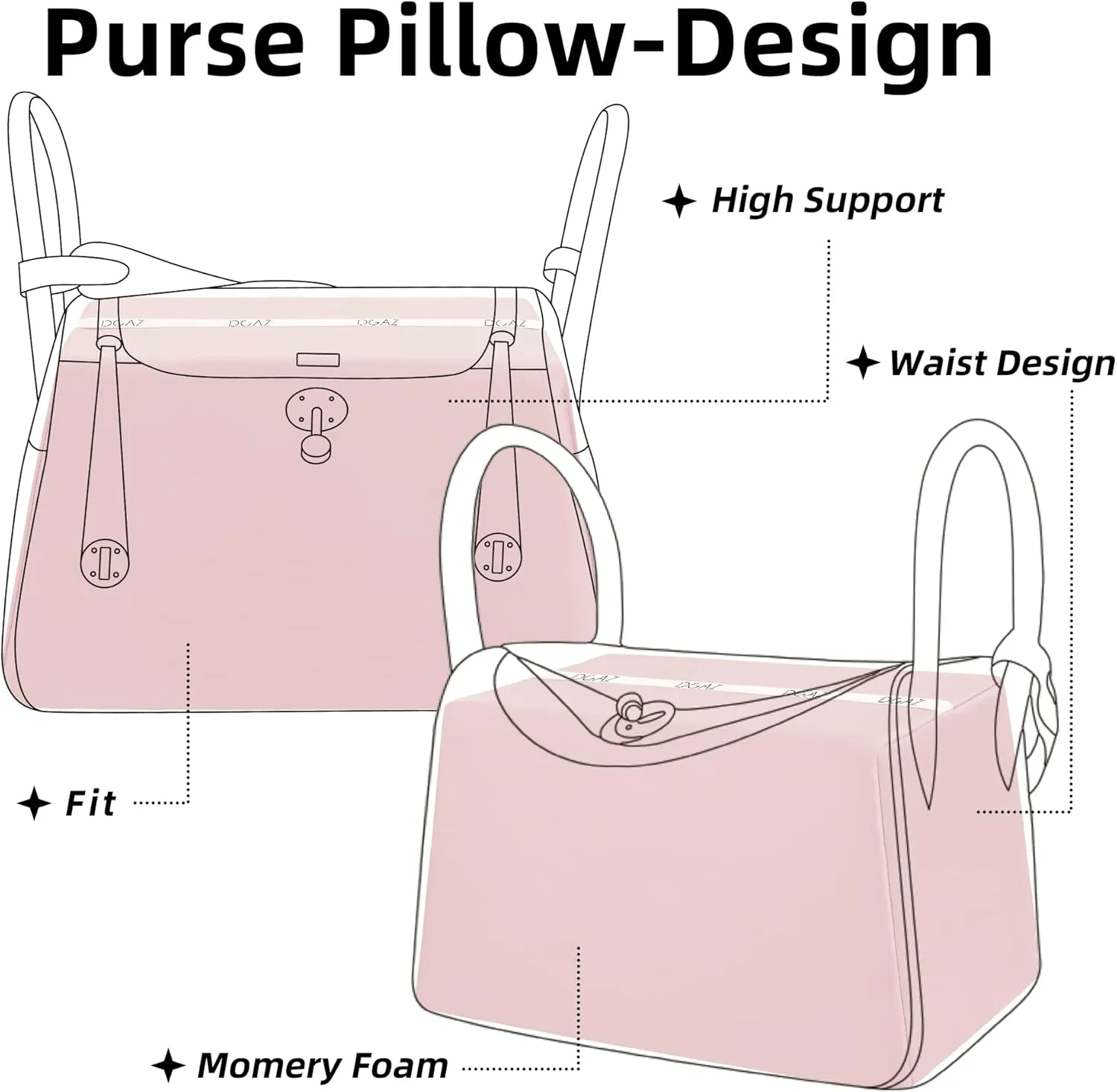 DGAZ Purse Pillow Shaper Insert for Luxury Handbags, Silky Pillow Shaper for Lindy 19/26/30/34 Bags(Pink,LD26)