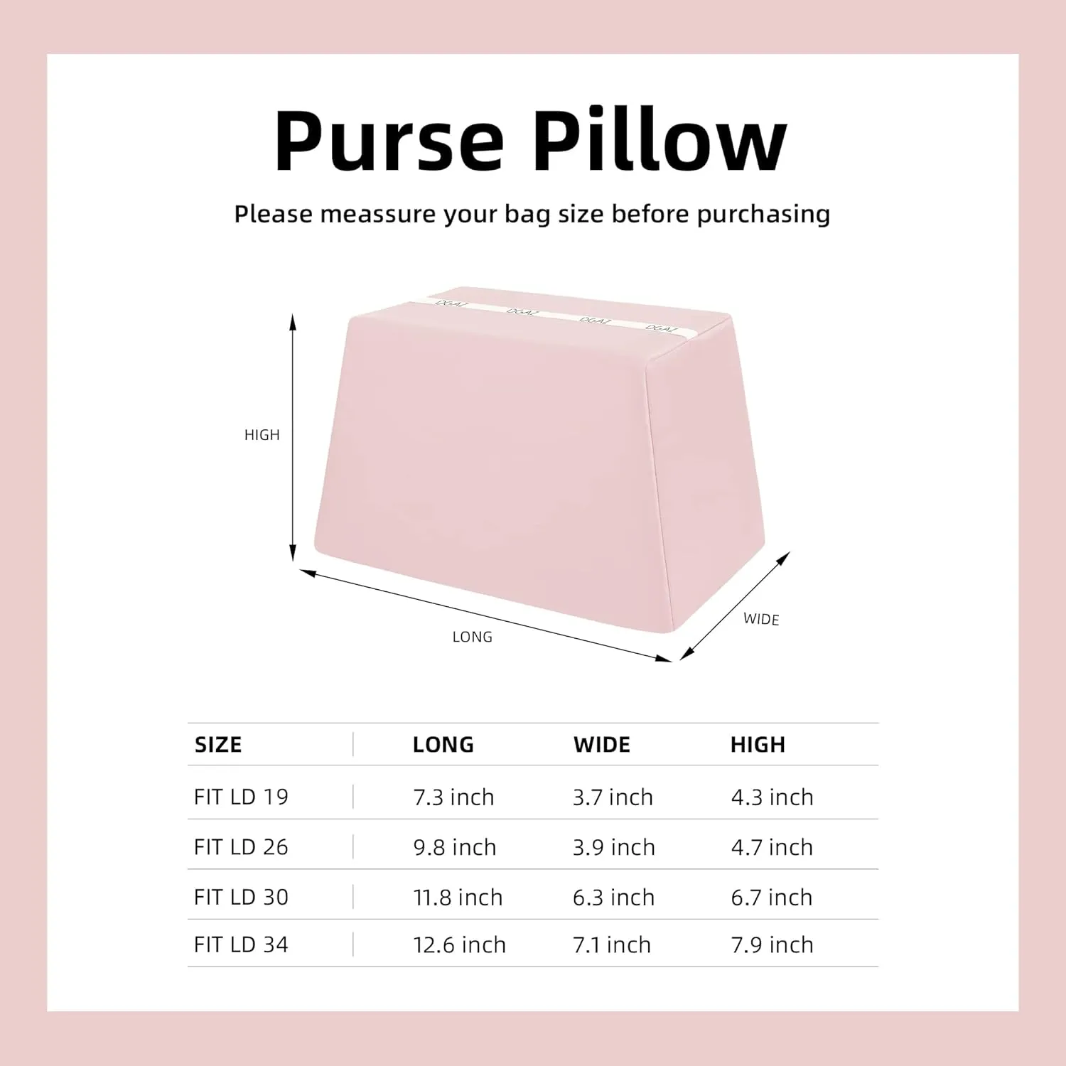 DGAZ Purse Pillow Shaper Insert for Luxury Handbags, Silky Pillow Shaper for Lindy 19/26/30/34 Bags(Pink,LD26)