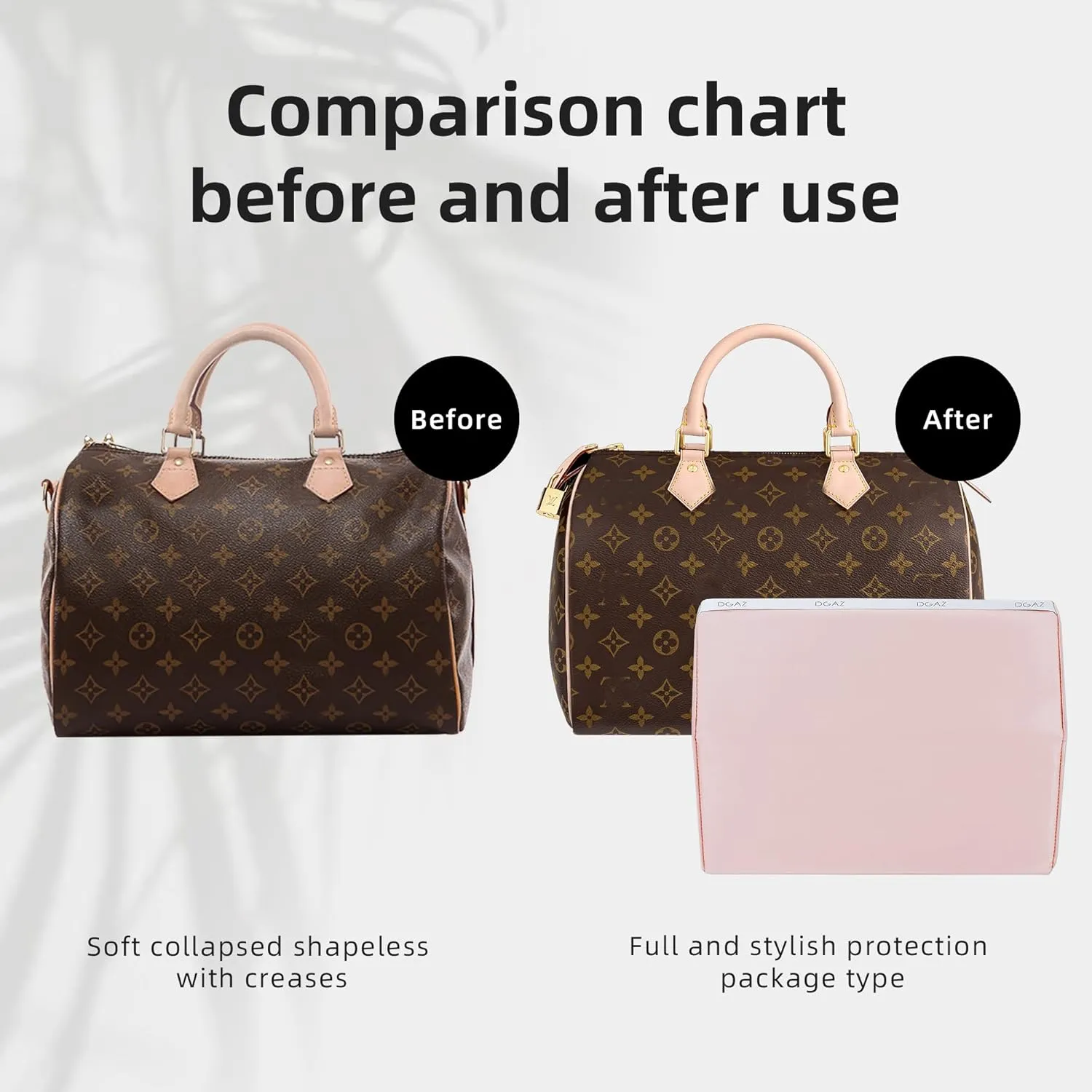 DGAZ Purse Pillow Shaper Insert for LV Speedy 16/New16/20/25/30/35/40/45 Bags, Silky Pillow Shaper for Luxury Handbags(Pink,20)