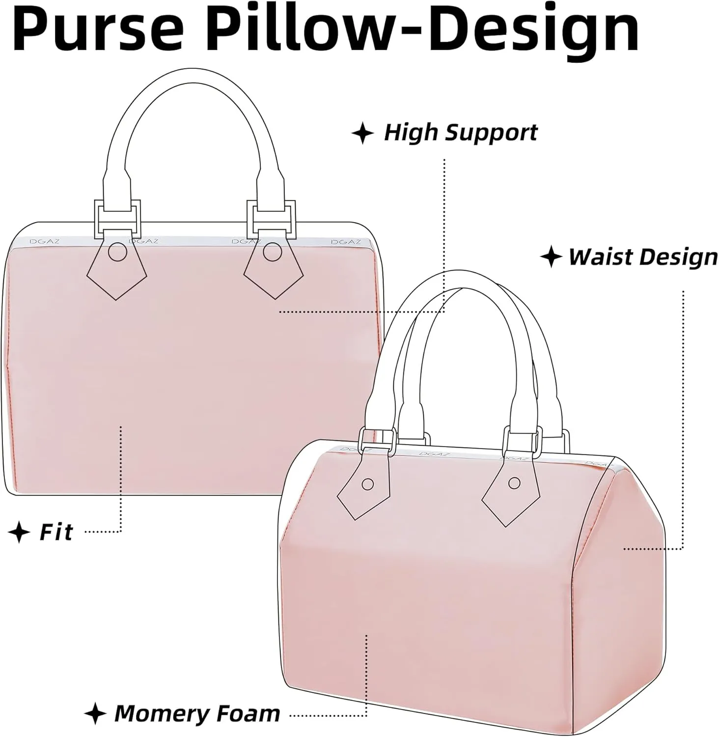 DGAZ Purse Pillow Shaper Insert for LV Speedy 16/New16/20/25/30/35/40/45 Bags, Silky Pillow Shaper for Luxury Handbags(Pink,20)