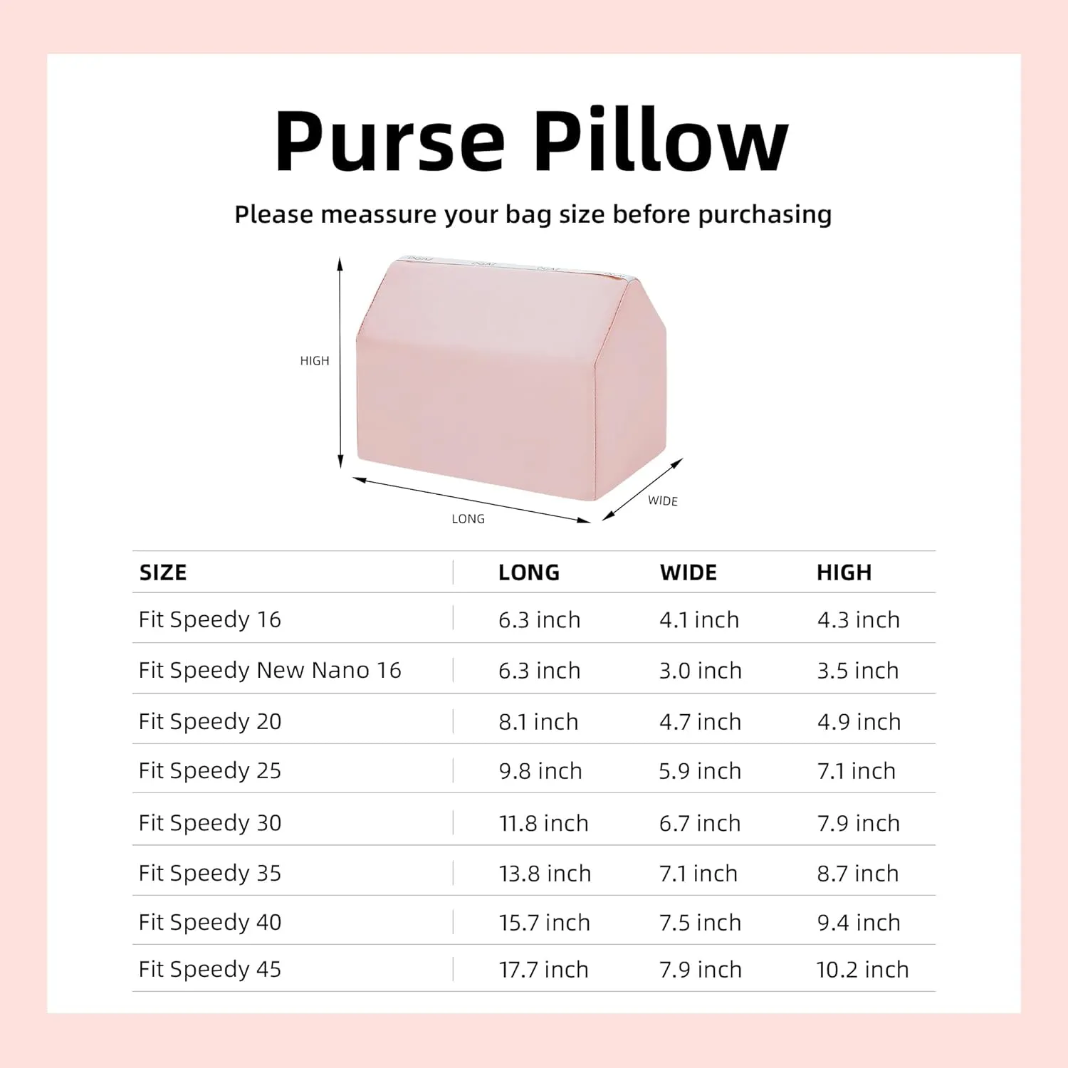DGAZ Purse Pillow Shaper Insert for LV Speedy 16/New16/20/25/30/35/40/45 Bags, Silky Pillow Shaper for Luxury Handbags(Pink,20)