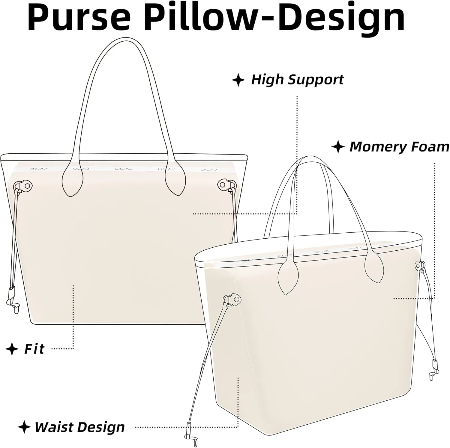 DGAZ Purse Pillow Shaper Insert for Neverfullbag, Silky Pillow Shaper for Luxury Handbags(Craie,MM)