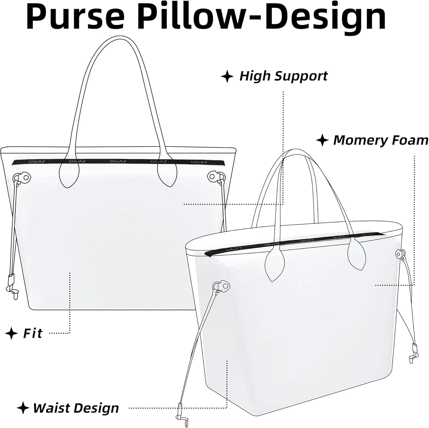DGAZ Purse Pillow Shaper Insert for Neverfullbag, Silky Pillow Shaper for Luxury Handbags(White,MM)