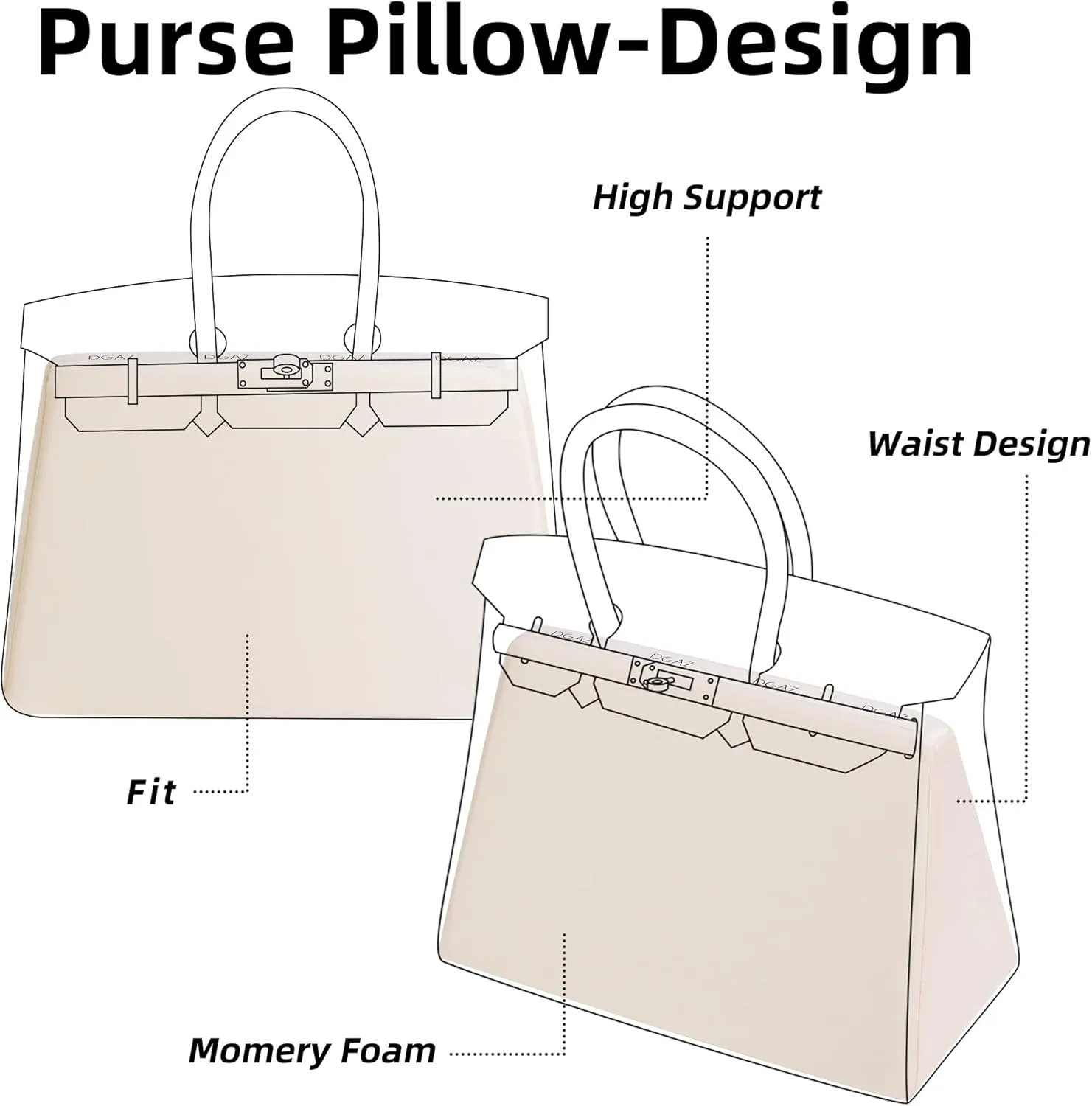 DGAZ Purse Pillow Shaper Insert,Luxury Handbag Tote Shapers, Memory Foam- Fits Birkin 20/25/30/35/40/45/50 Bag(Craie,BK30 Retourne)