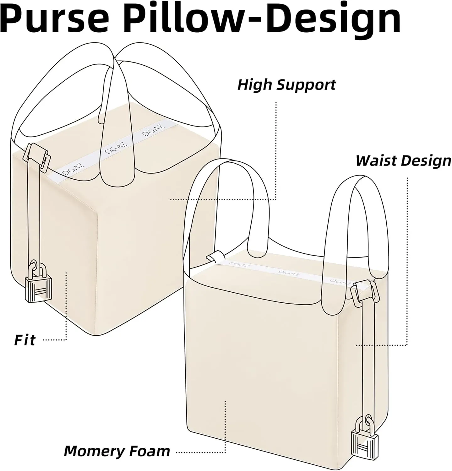 DGAZ Purse Pillow Shaper Insert,Luxury Handbag Tote Shapers, Memory Foam- Fits picotin14/18/22/26/31Bags(Craie,PC18)