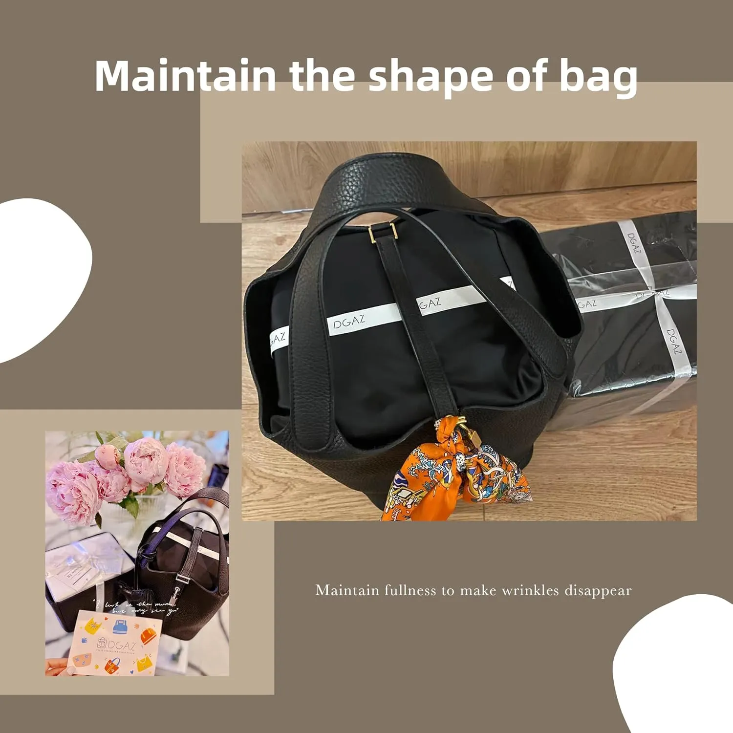 DGAZ Purse Pillow Shaper Insert,Luxury Handbag Tote Shapers, Memory Foam- Fits picotin18/22Bags (Black,PC18)