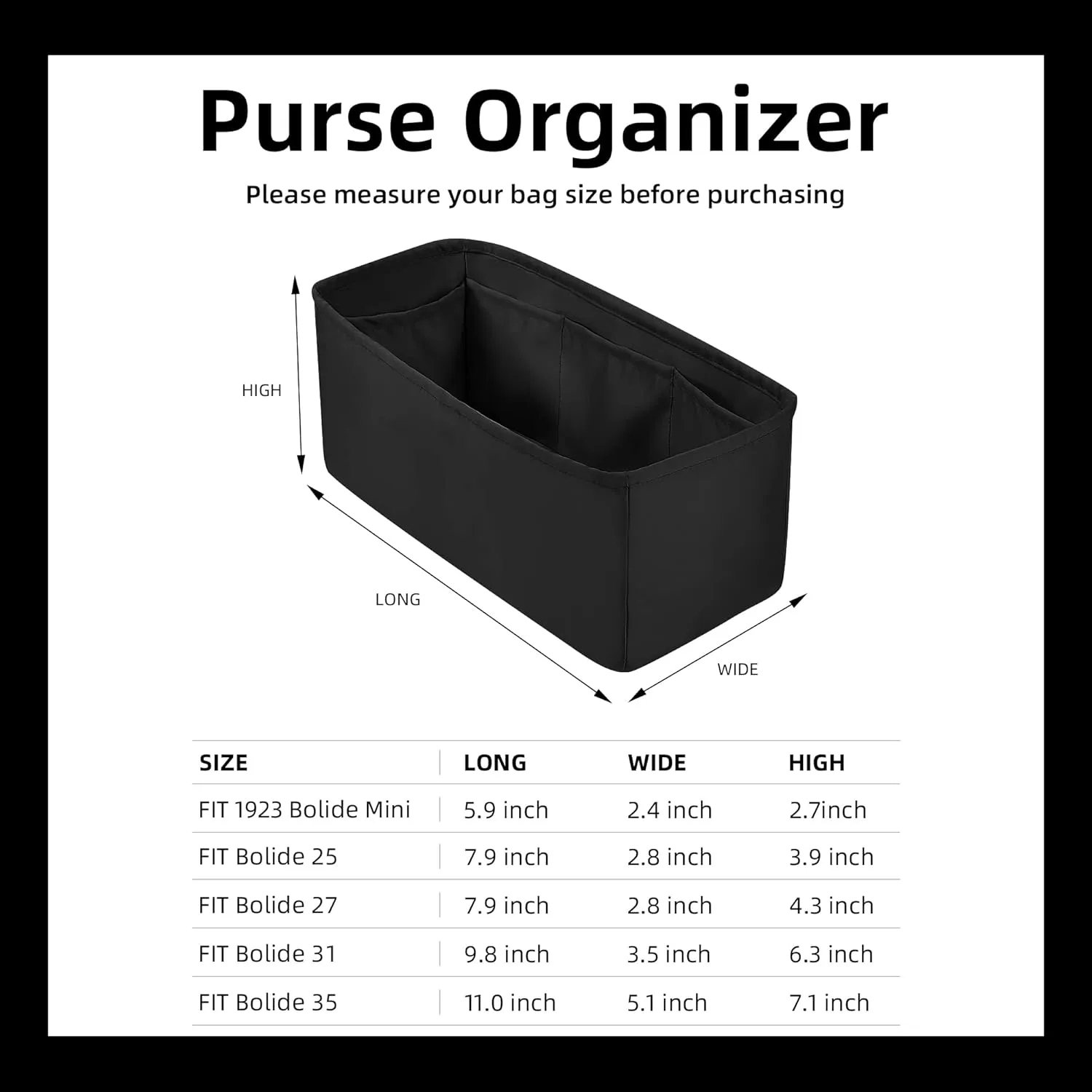 DGAZ Silk Purse Organizer Insert Fits Bolide 1923mini/25/27/31/35,Silky Smooth Bag Organizer，Luxury Handbag & Tote Shaper(Black,Bolide31)