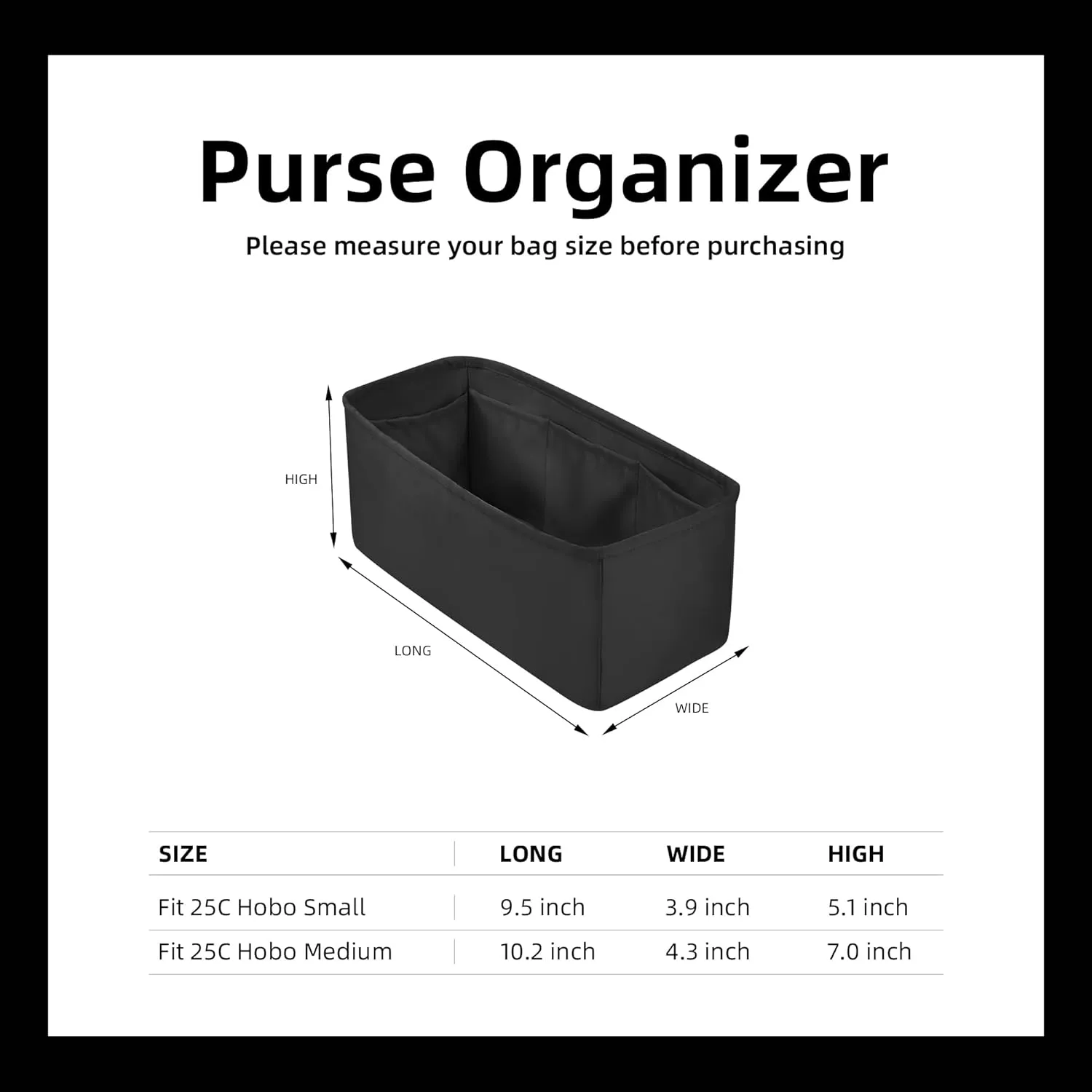 DGAZ Silk Purse Organizer Insert Fits Chanel 25C Hobo Bags，Silky Smooth Bag Organizer，Luxury Handbag & Tote Shaper(Black,Medium)