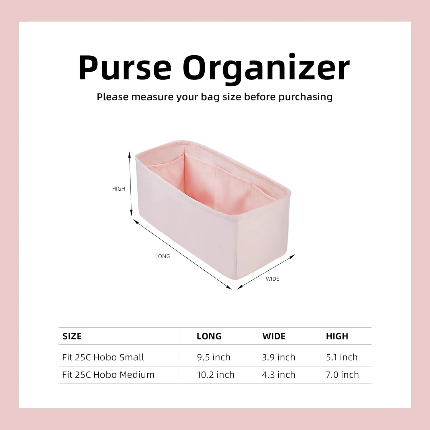 DGAZ Silk Purse Organizer Insert Fits Chanel 25C Hobo Bags，Silky Smooth Bag Organizer，Luxury Handbag & Tote Shaper(Pink,Small)