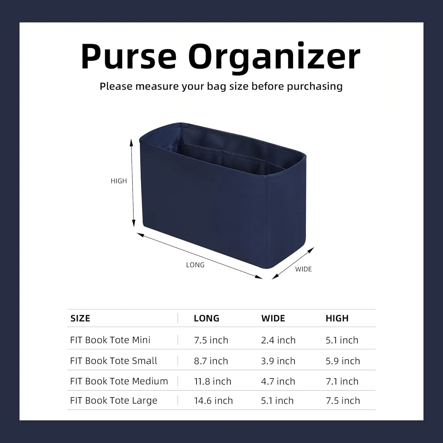 DGAZ Silk Purse Organizer Insert Fits Dior Book Tote mini/S/M/L，Silky Smooth Bag Organizer，Luxury Handbag & Tote Shaper（Treasure blue，BT-S）