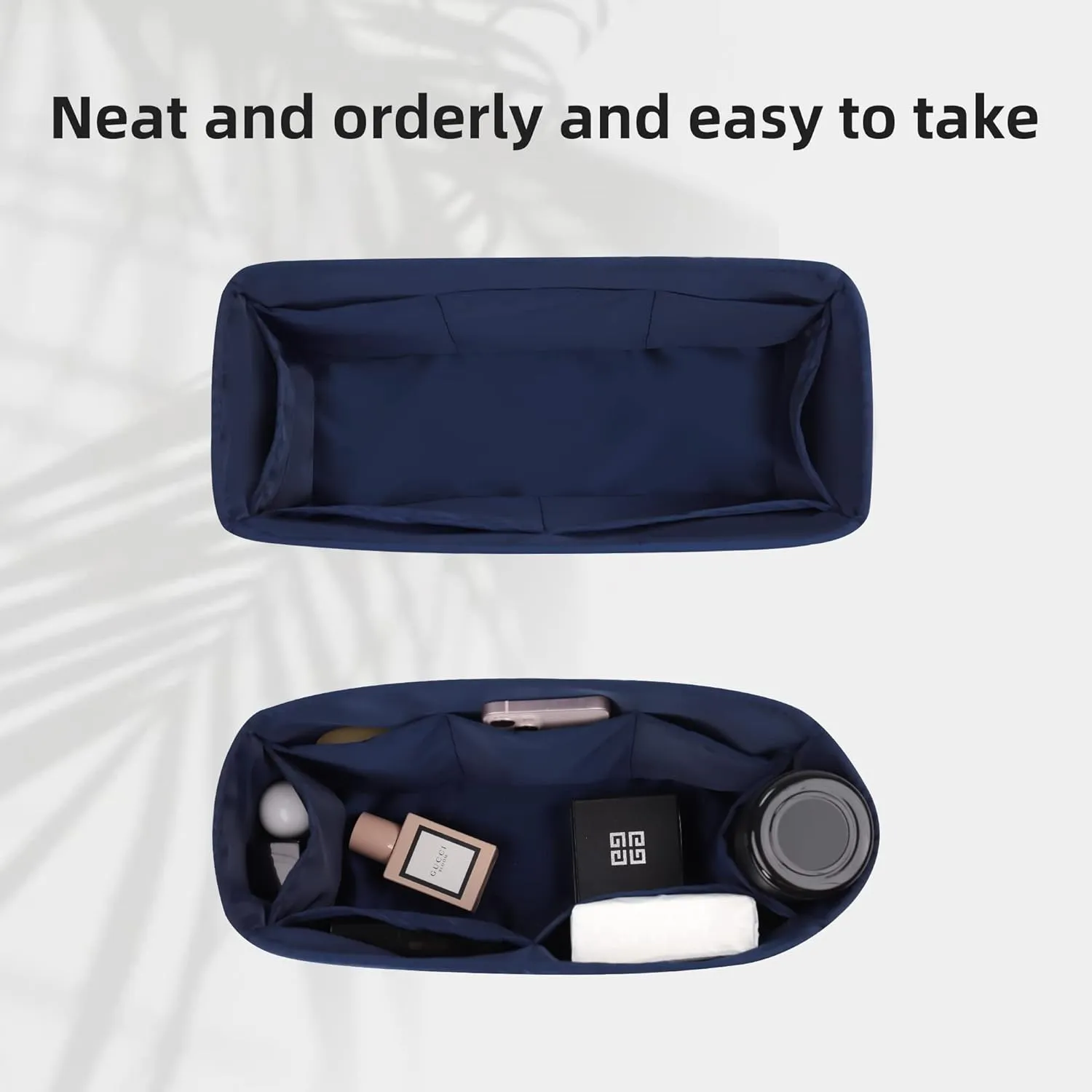 DGAZ Silk Purse Organizer Insert Fits Dior Book Tote mini/S/M/L，Silky Smooth Bag Organizer，Luxury Handbag & Tote Shaper（Treasure blue，BT-S）