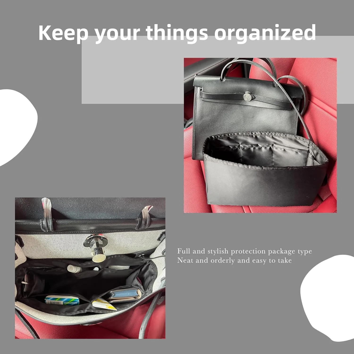 DGAZ Silk Purse Organizer Insert Fits Hermes Herbag 31/39/50 Bags, Luxury Handbag & Tote Organiser, Simplicity bag insert（Black,H31）