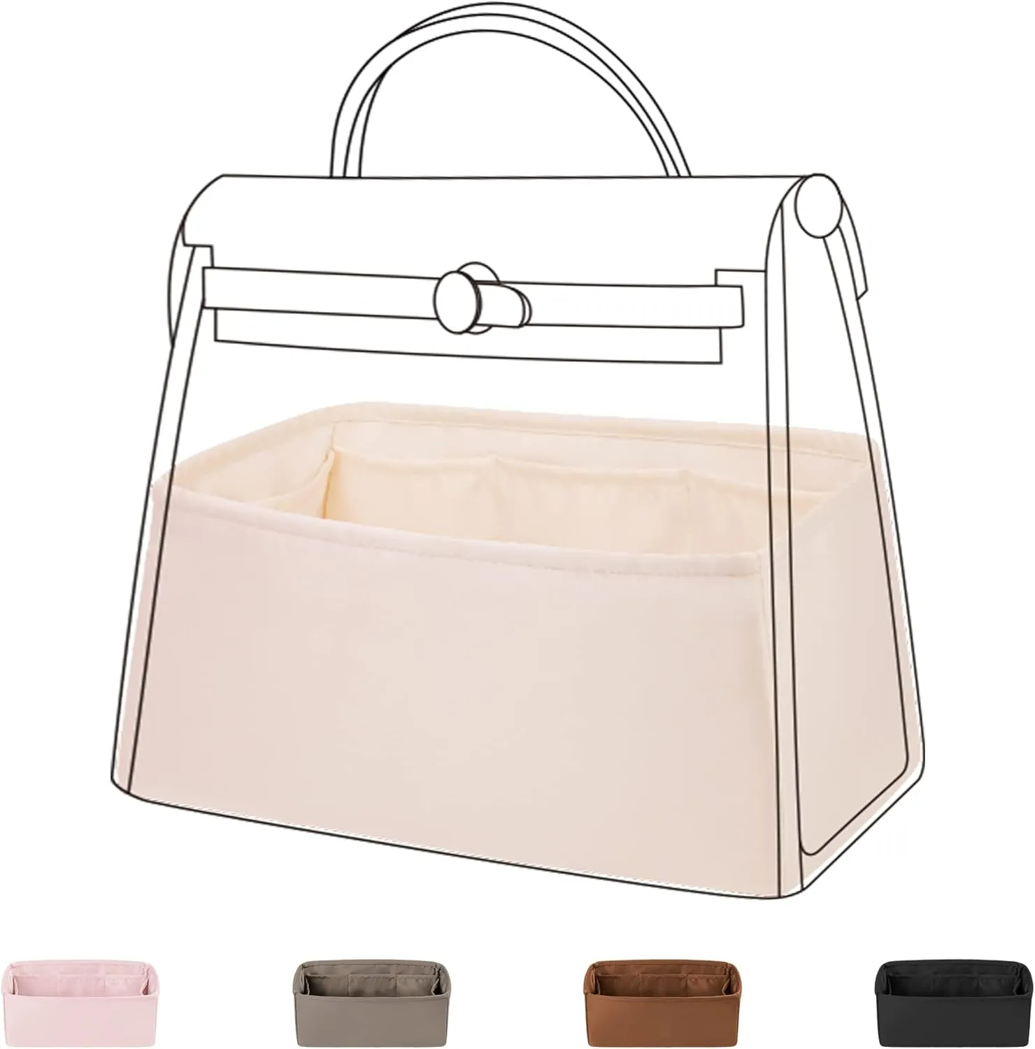 DGAZ Silk Purse Organizer Insert Fits Hermes Herbag 31/39/50 Bags, Luxury Handbag & Tote Organiser, Simplicity bag insert（Craie,H31）